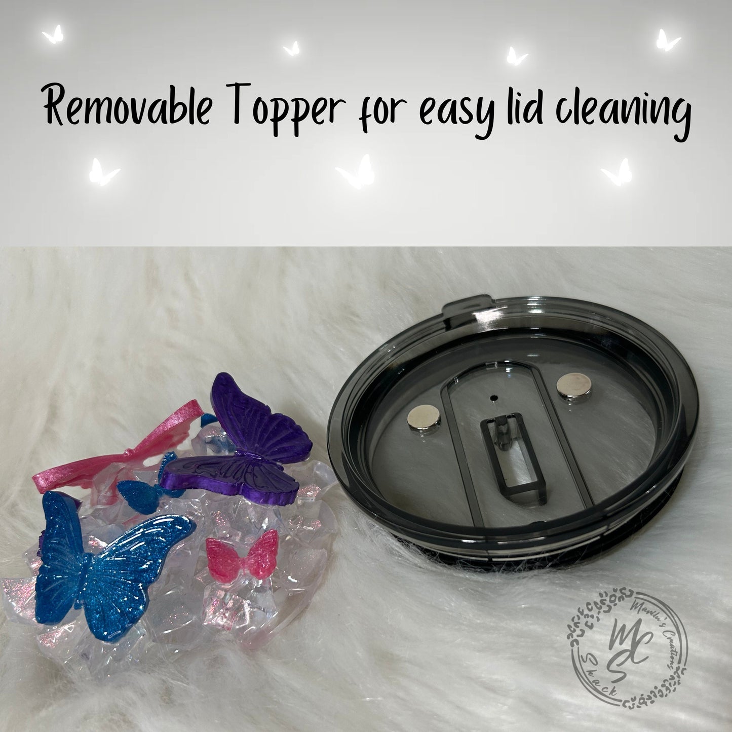Butterflies topper and lid for different size tumblers. Pink, Blue and Purple butterflies removable topper replacement lid. Tumbler top.