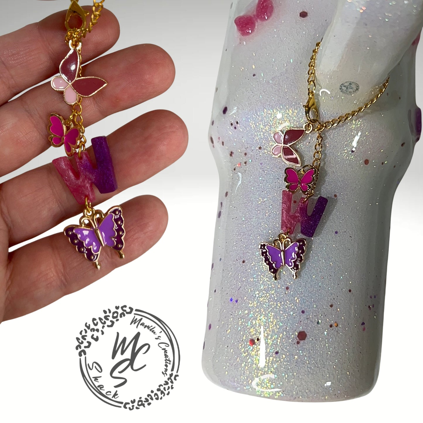 Personalized Butterfly Charm for 40oz Stanley or Dupes or any tumbler with handle, accessories for tumbler handles, letter charm for cups.