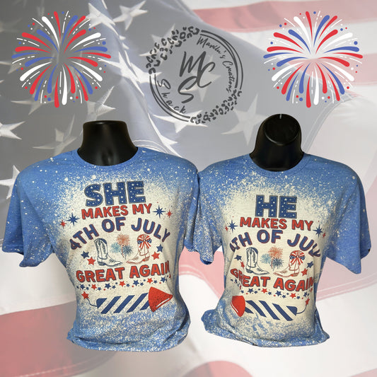 4th of July couples matching shirts, retro distressed patriotic design shirt, bleached blue super soft tee, gift for her or him.