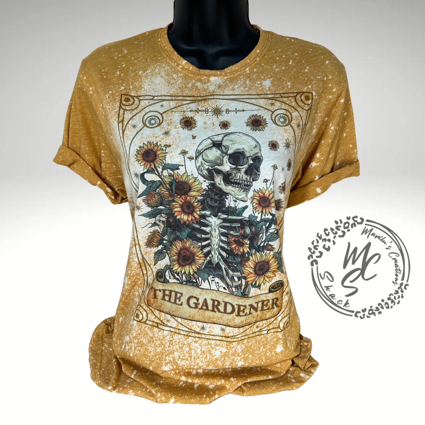 Tarot card the gardener t-shirt, retro distressed skeleton garden shirt, bleached tarot card tee, super soft top, gift for her or him.