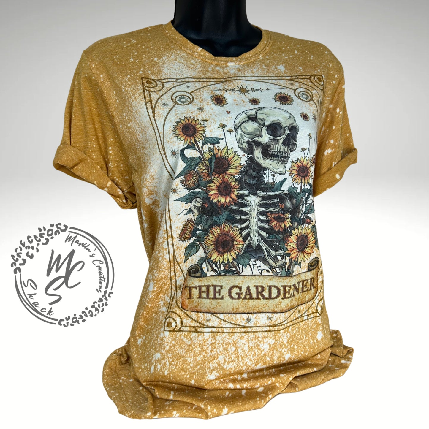 Tarot card the gardener t-shirt, retro distressed skeleton garden shirt, bleached tarot card tee, super soft top, gift for her or him.