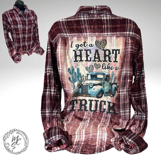 Bleached Plaid Flannel Shirt: Heart Like a Truck, Distressed Soft Cotton