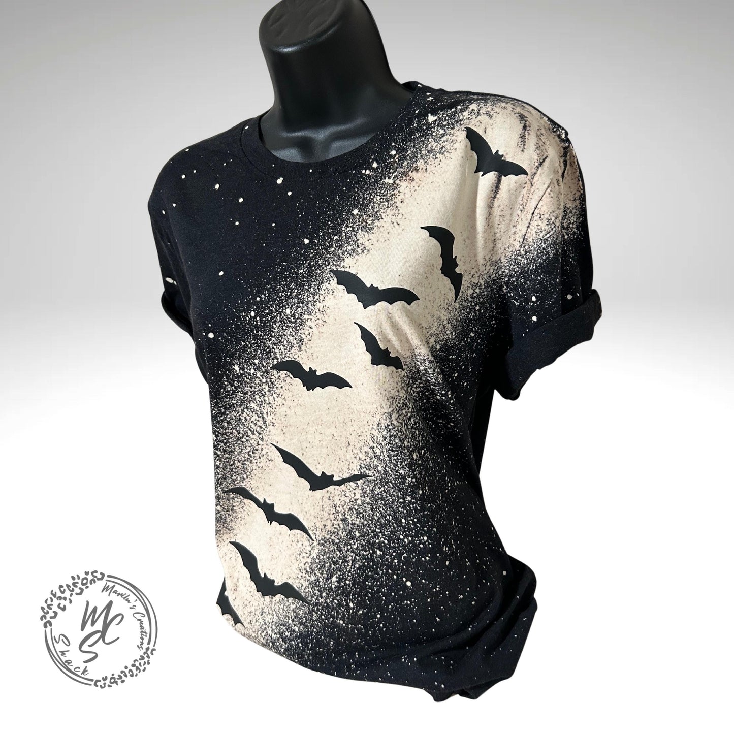 Bat Black T-shirt bleach distressed bats top, Halloween or any occasion shirt