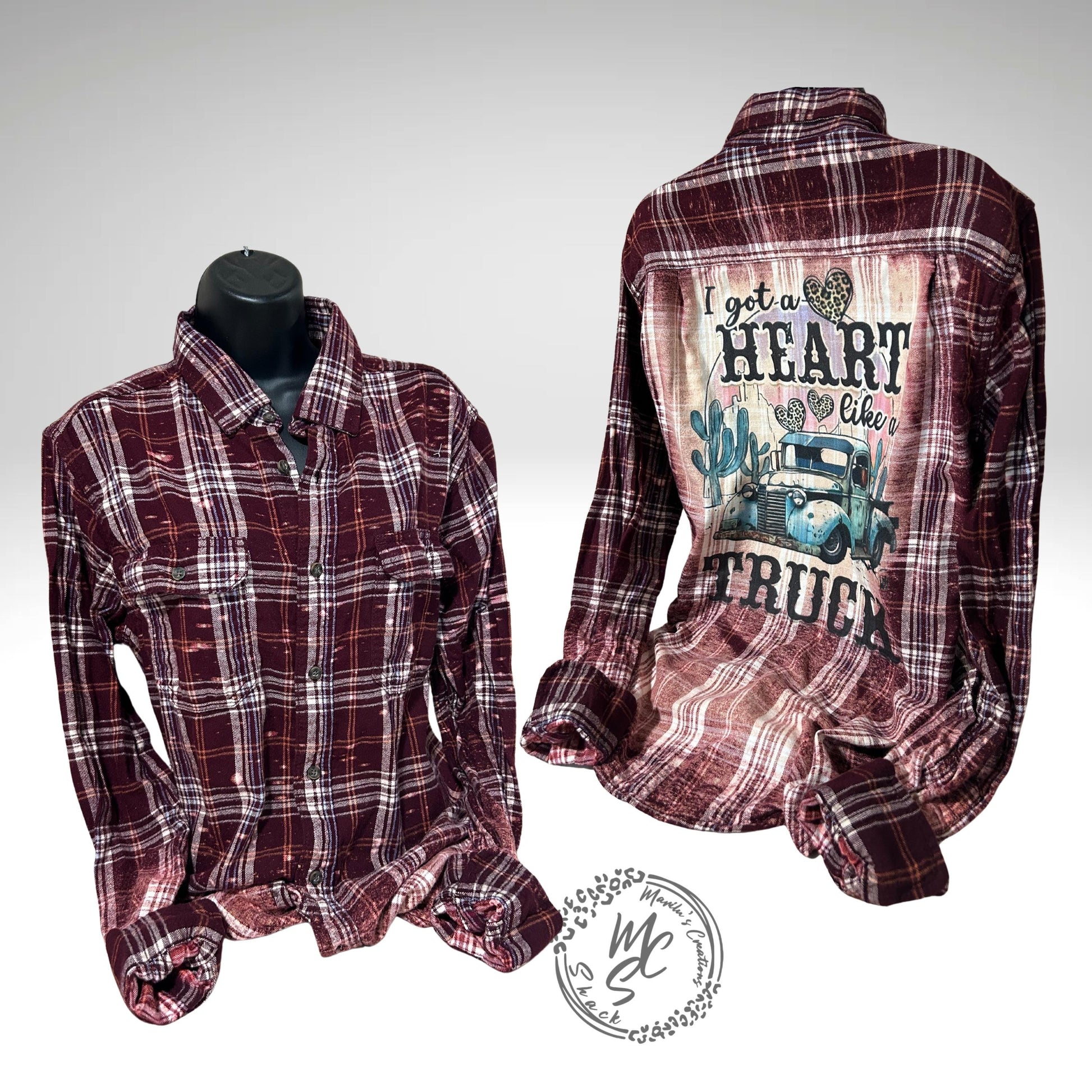 Bleached Plaid Flannel Shirt: Heart Like a Truck, Distressed Soft Cotton