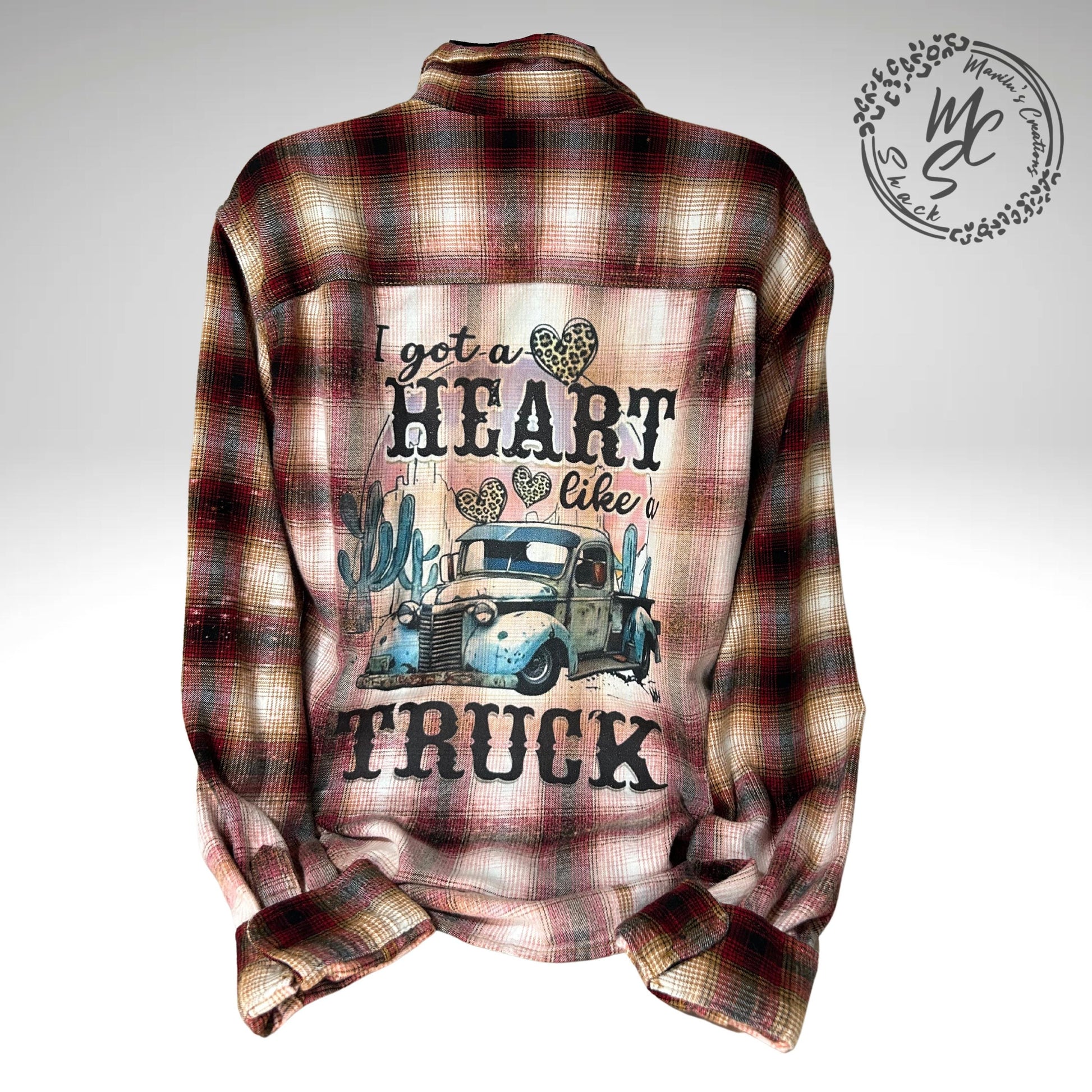Bleached Plaid Flannel Shirt: Heart Like a Truck, Distressed Soft Cotton