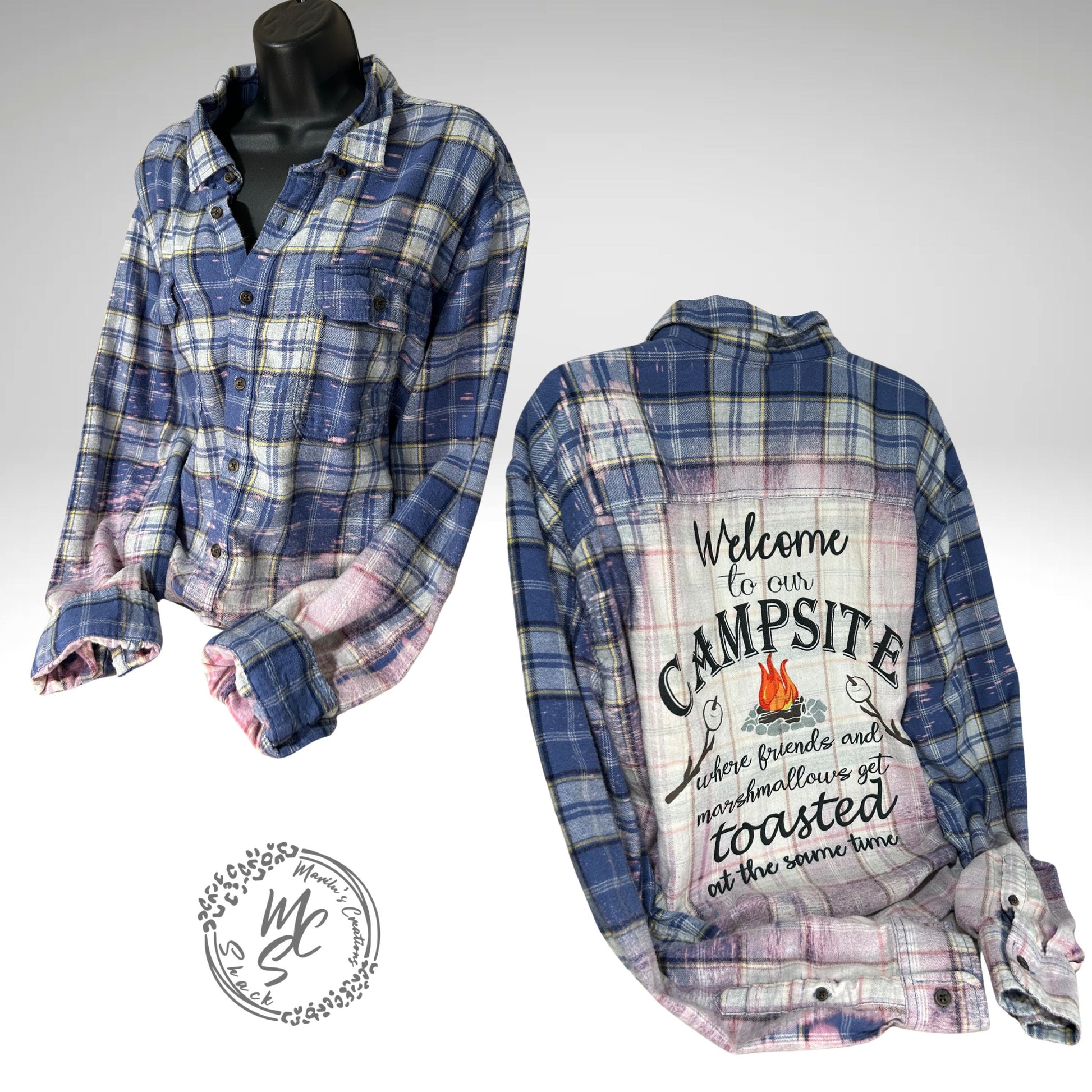 Flannels Bleached/Distressed/Vintage. Welcome to our Campsite design. Choose your flannel shirt size.