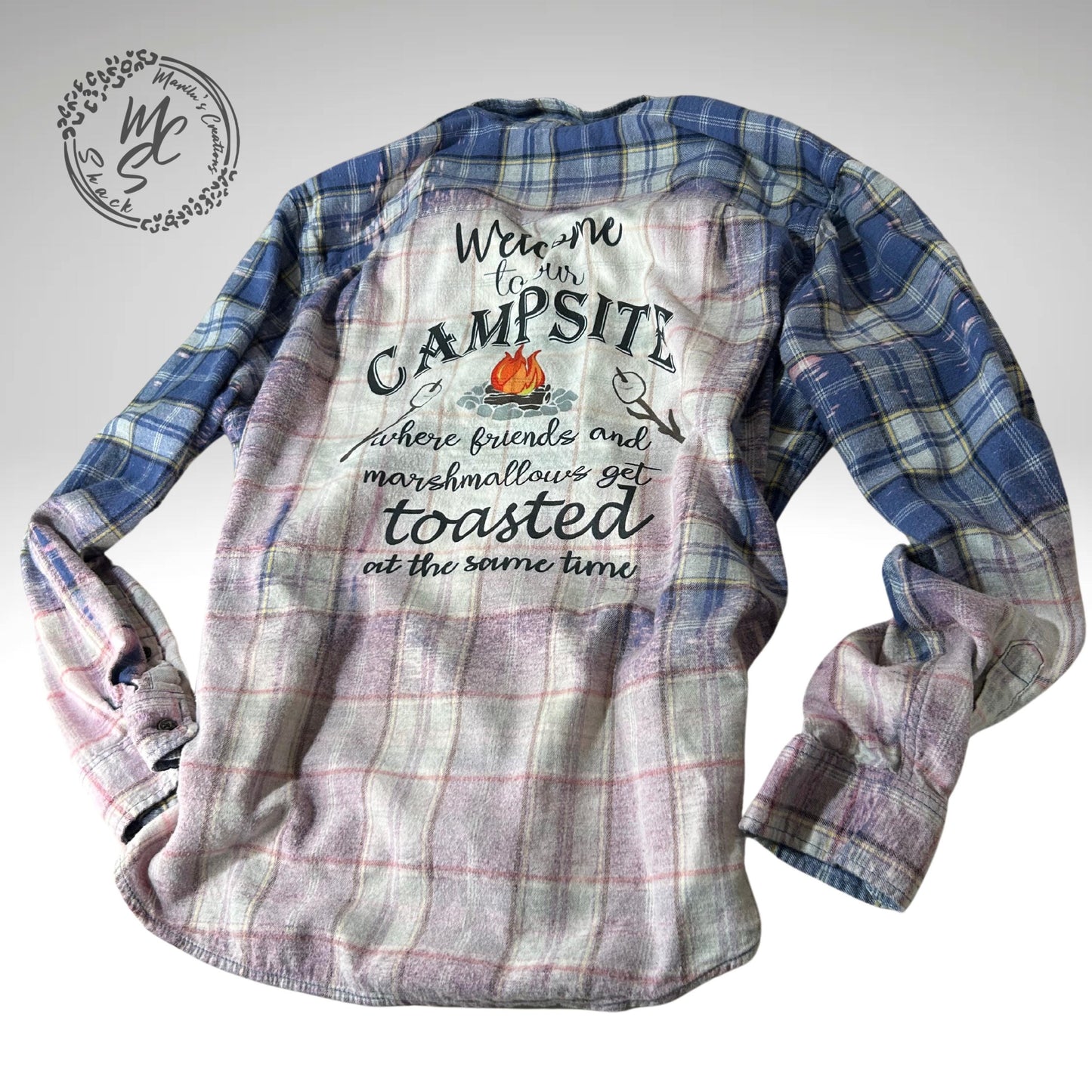 Flannels Bleached/Distressed/Vintage. Welcome to our Campsite design. Choose your flannel shirt size.