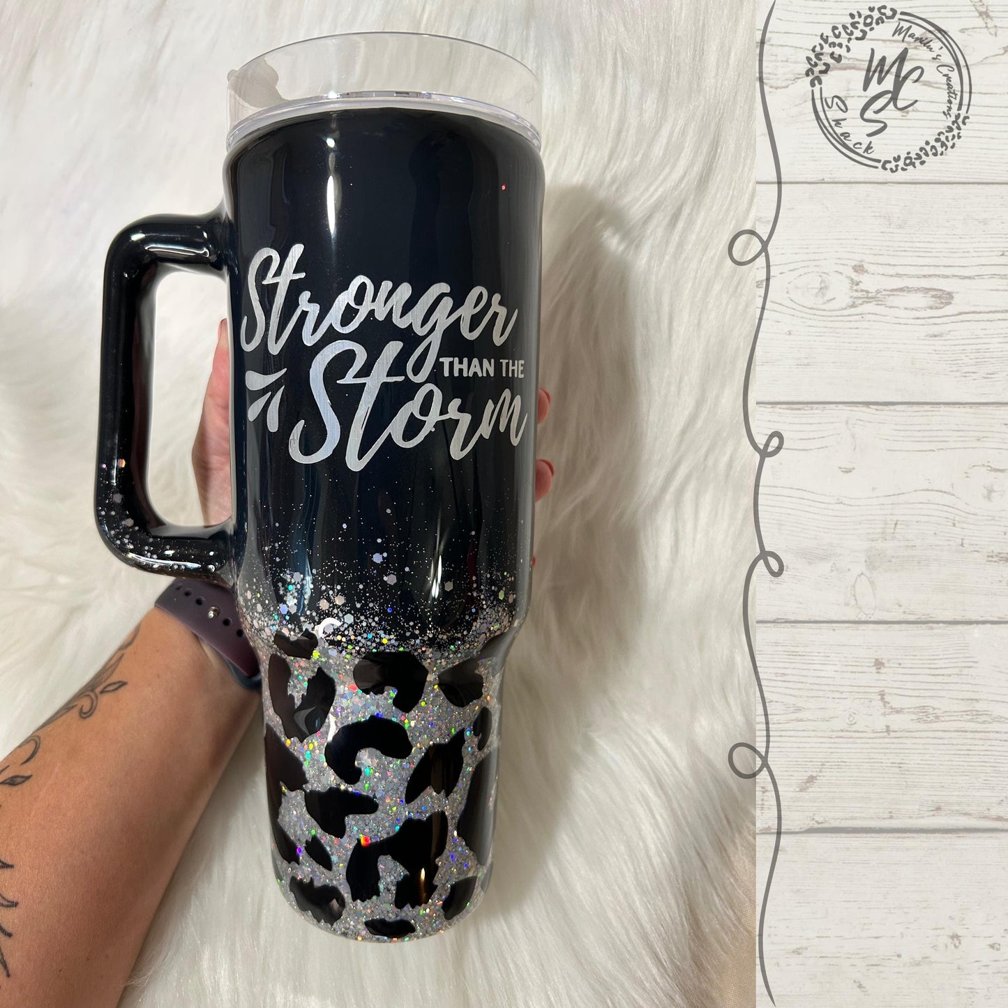 Leopard print tumbler, Black and Silver glitter animal print Tumbler with handle or many other cup sizes and styles available.