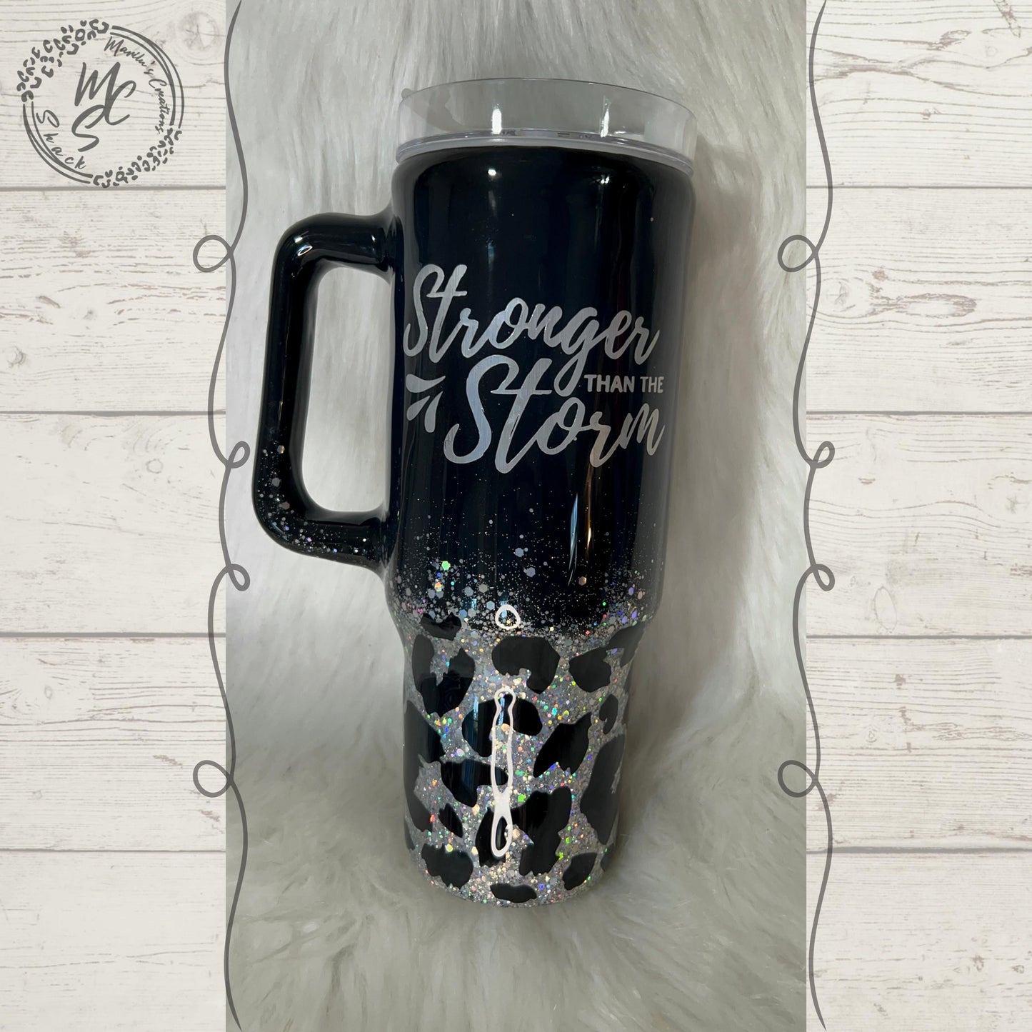 Leopard print tumbler, Black and Silver glitter animal print Tumbler with handle or many other cup sizes and styles available.