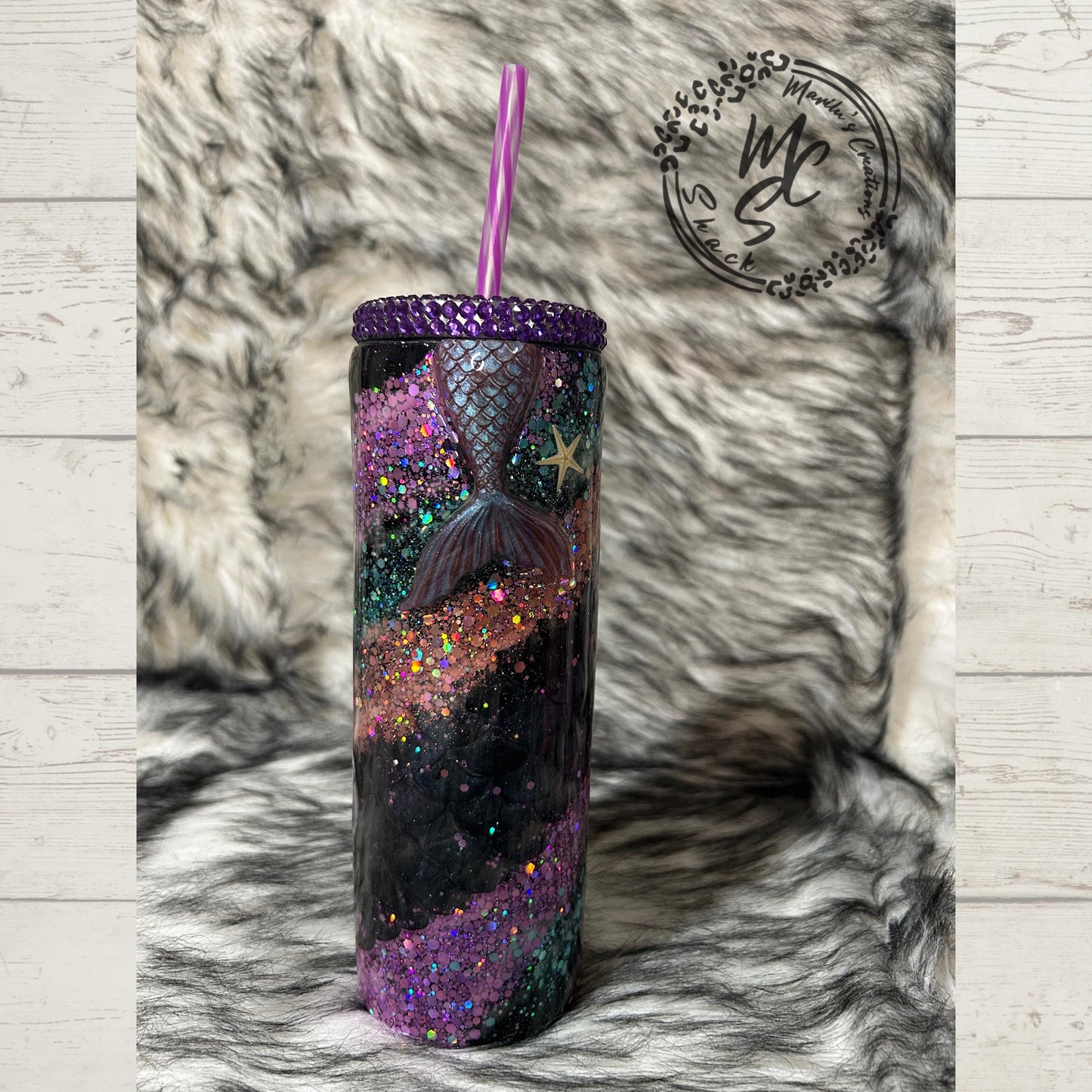 Handmade Glitter Tumbler: Mermaid Scales & Donut Drip