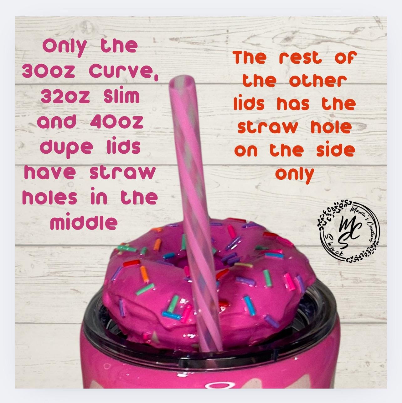 Donut, Pink Doughnut removable topper and lid for 30 and 20oz tumblers. Faux topper replacement lid. Tumbler top