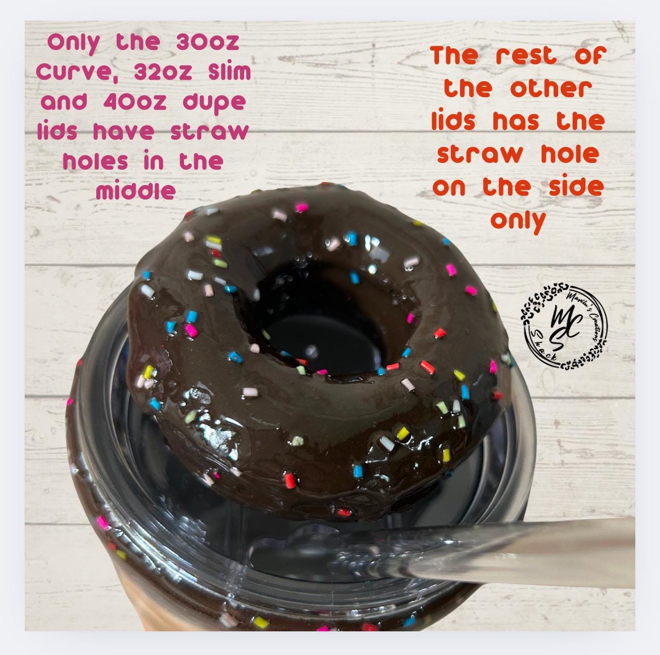 Donut, Chocolate Doughnut removable topper and lid for 30 and 20oz tumblers. Faux topper replacement lid. Tumbler top