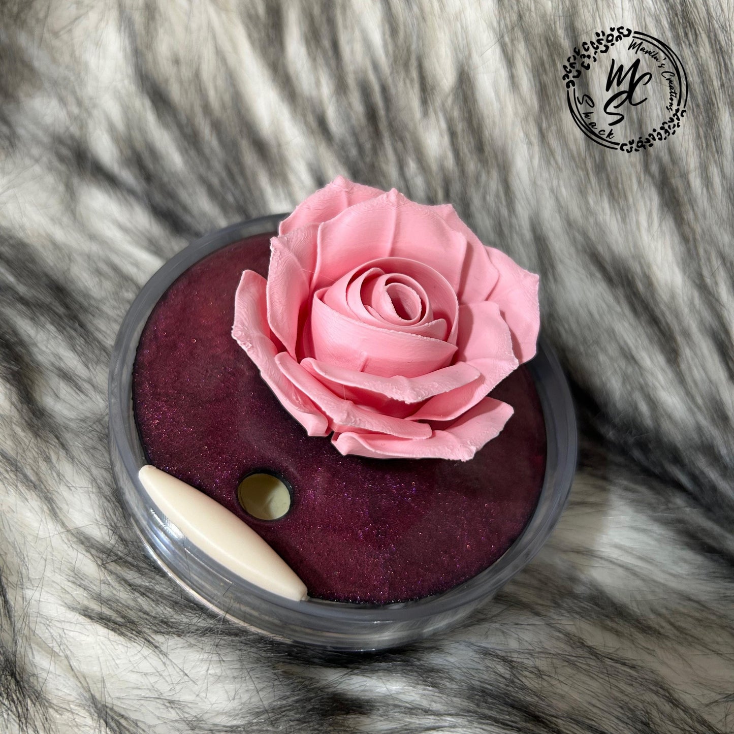 Rose lid topper, 3D Pink Rose Flower with shimmer base, topper for Stanley and Dupe cup lids 30oz and 40oz, beautiful gift for her.
