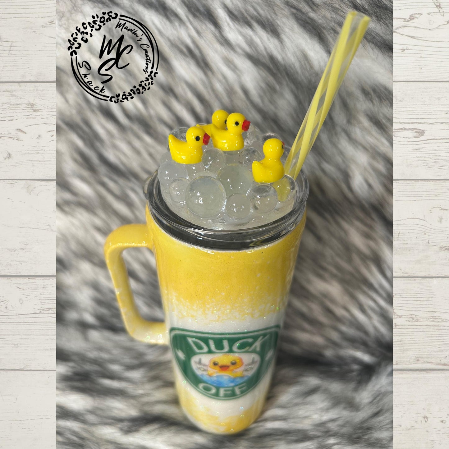 Duck Tumbler with faux bubbles and ducks removable topper. Yellow Duck off cup. Glitter background tumbler. Rubber duck bubbles tumbler.
