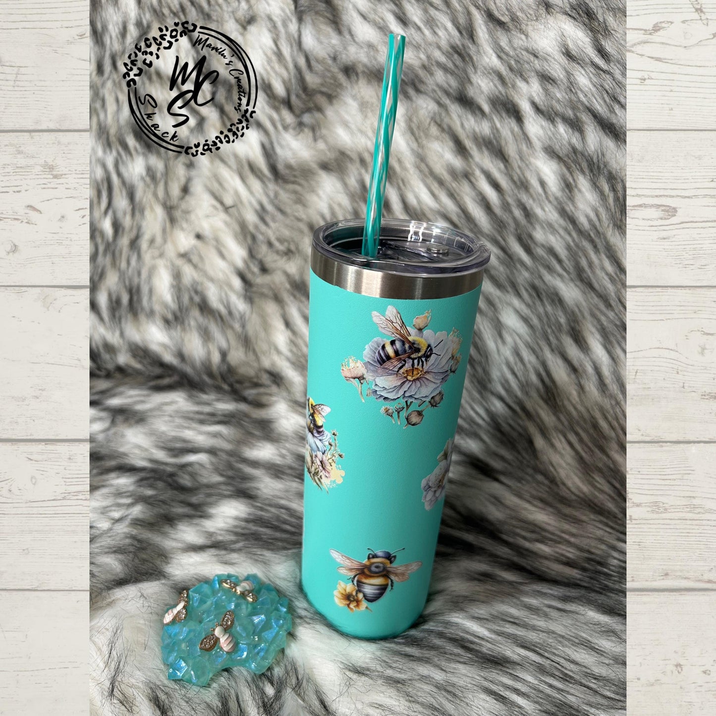 Flowers Bees Tumbler: Insulated Stainless Steel Water Tumbler with Straw