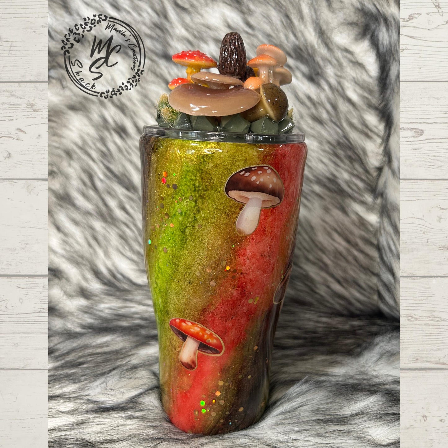 Mushrooms Tumbler with 3D topper tumbler Nature Tumbler, faux mushrooms removable topper (more sanitary), Colorful Handmade 3d mushrooms cup