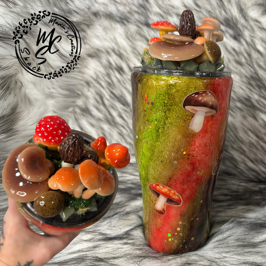 Mushrooms Tumbler with 3D topper tumbler Nature Tumbler, faux mushrooms removable topper (more sanitary), Colorful Handmade 3d mushrooms cup