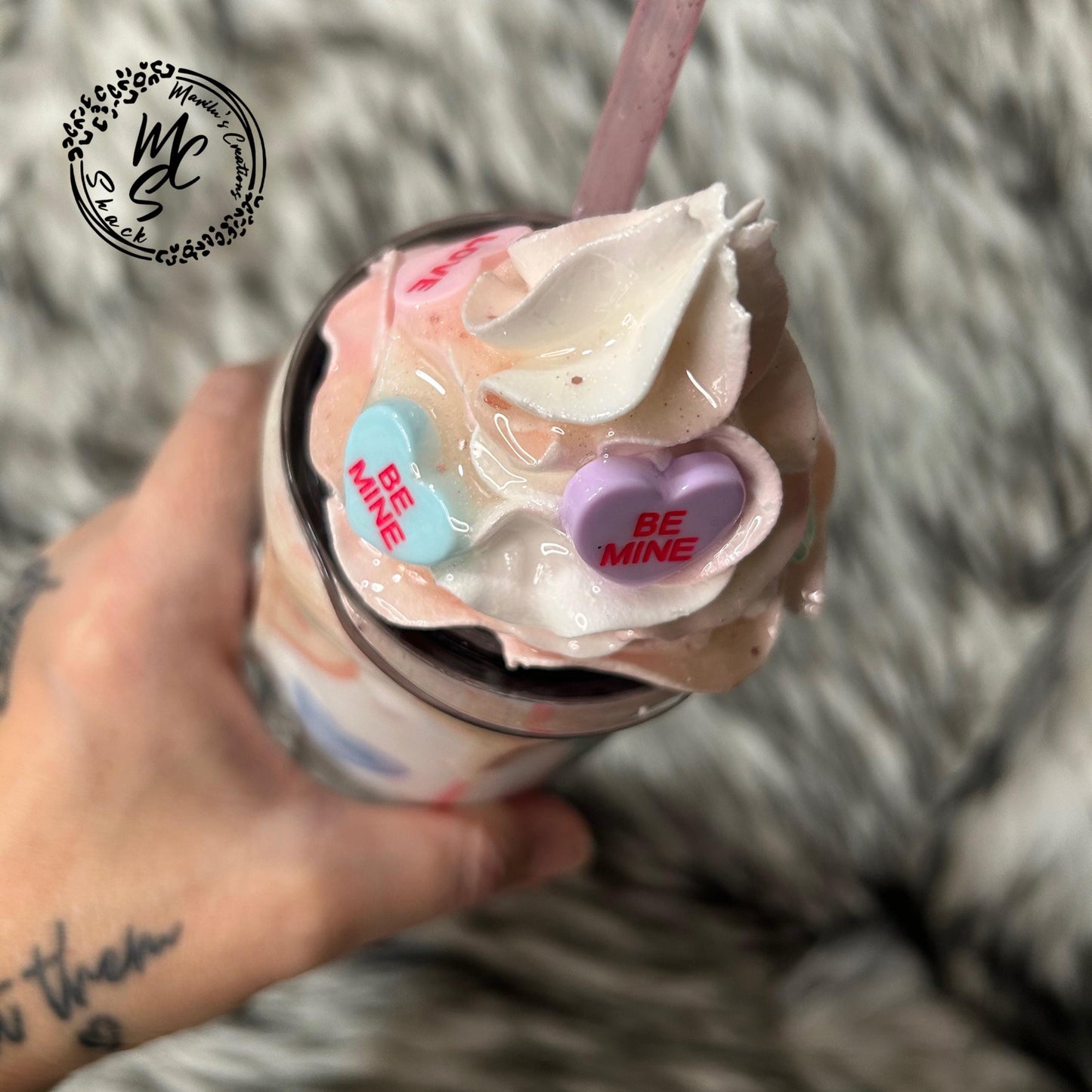 Valentines Tumbler: 3D Candy Heart Topper, Glitter Drip - 20oz/30oz Skinny