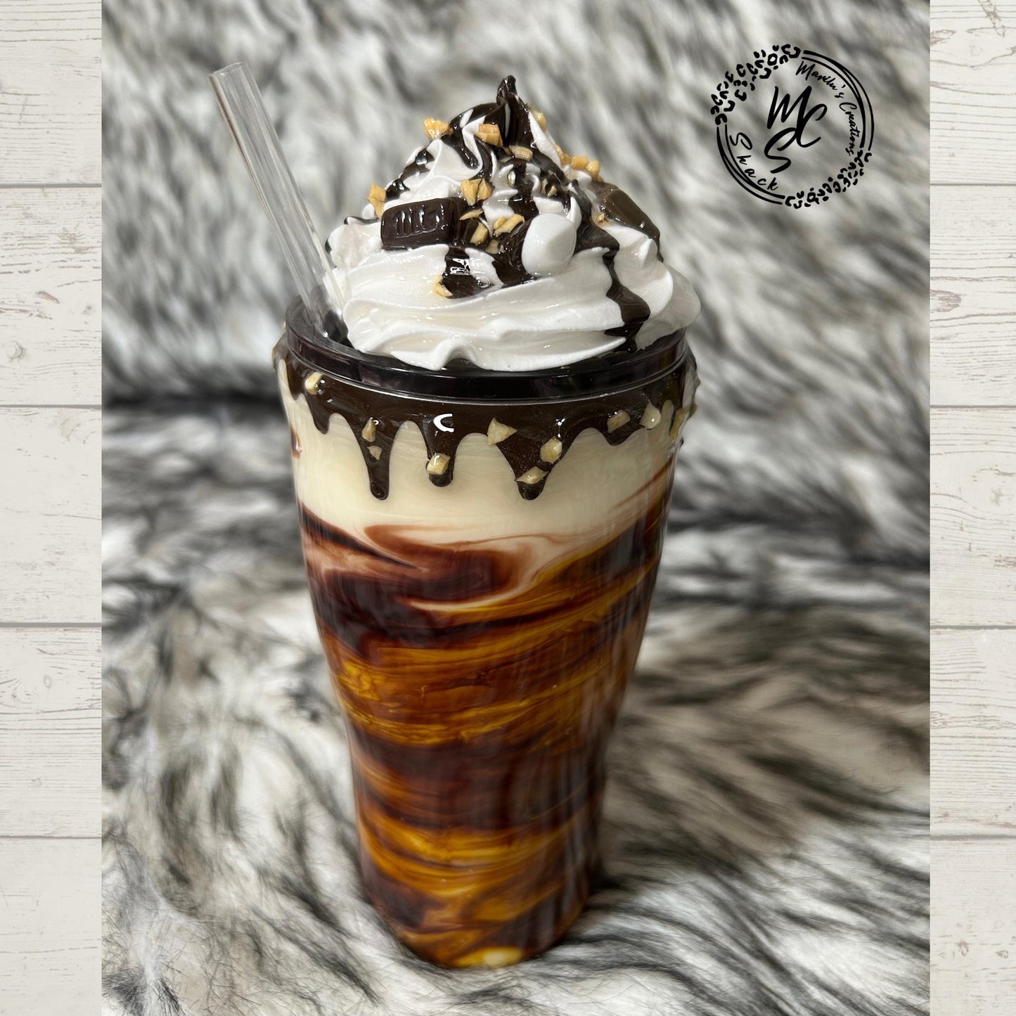 Ready to ship Tumblers, chocolate mocha, mushrooms and macchiato with realistic whipped cream and mushroom 3d toppers, last minute gifts.