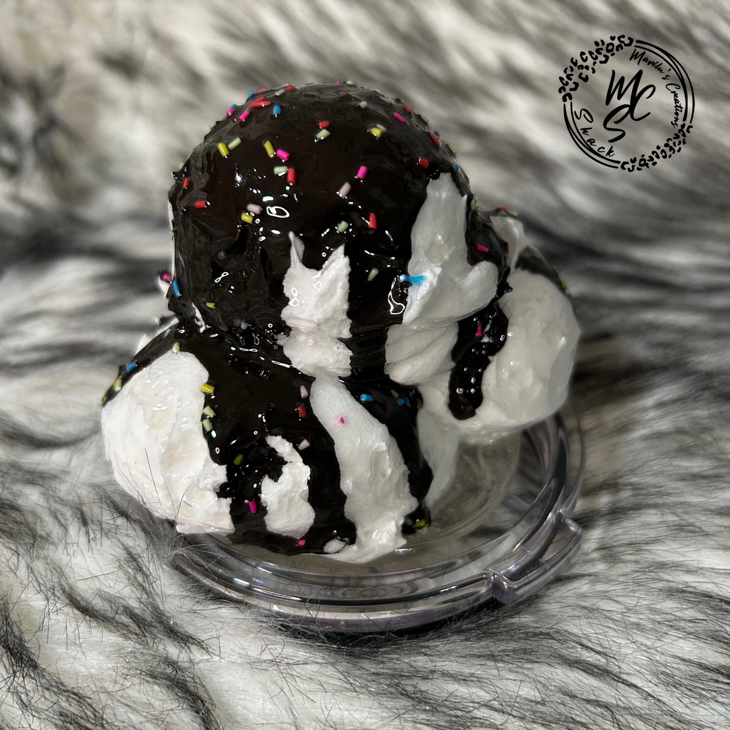 Ice cream with chocolate and sprinkles removable topper and lid for different size tumblers. Faux topper replacement lid. Tumbler top