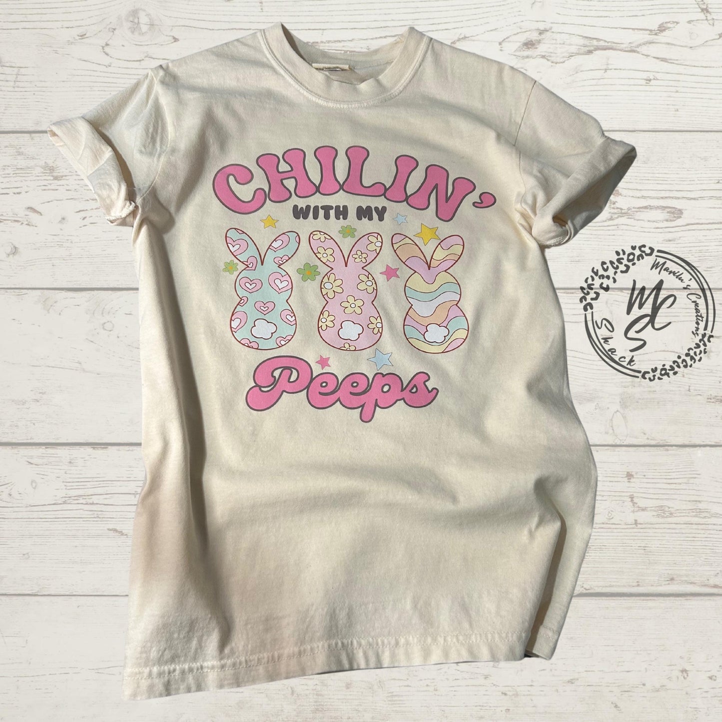 Comfort Colors Chillin with my Peeps shirt, Easter t-shirt, Retro Easter Bunny Shirt, Gift for her. Gift for Easter. Ivory Color Tee.
