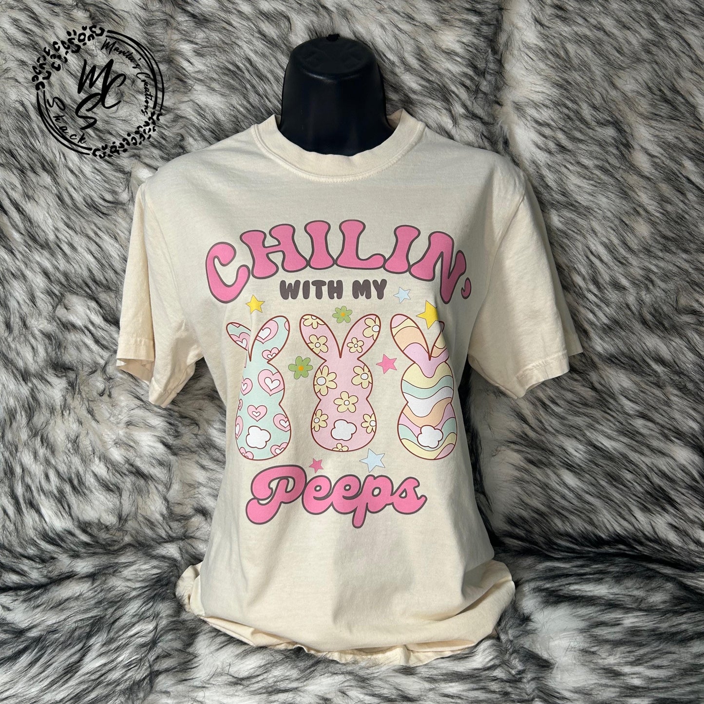Comfort Colors Chillin with my Peeps shirt, Easter t-shirt, Retro Easter Bunny Shirt, Gift for her. Gift for Easter. Ivory Color Tee.