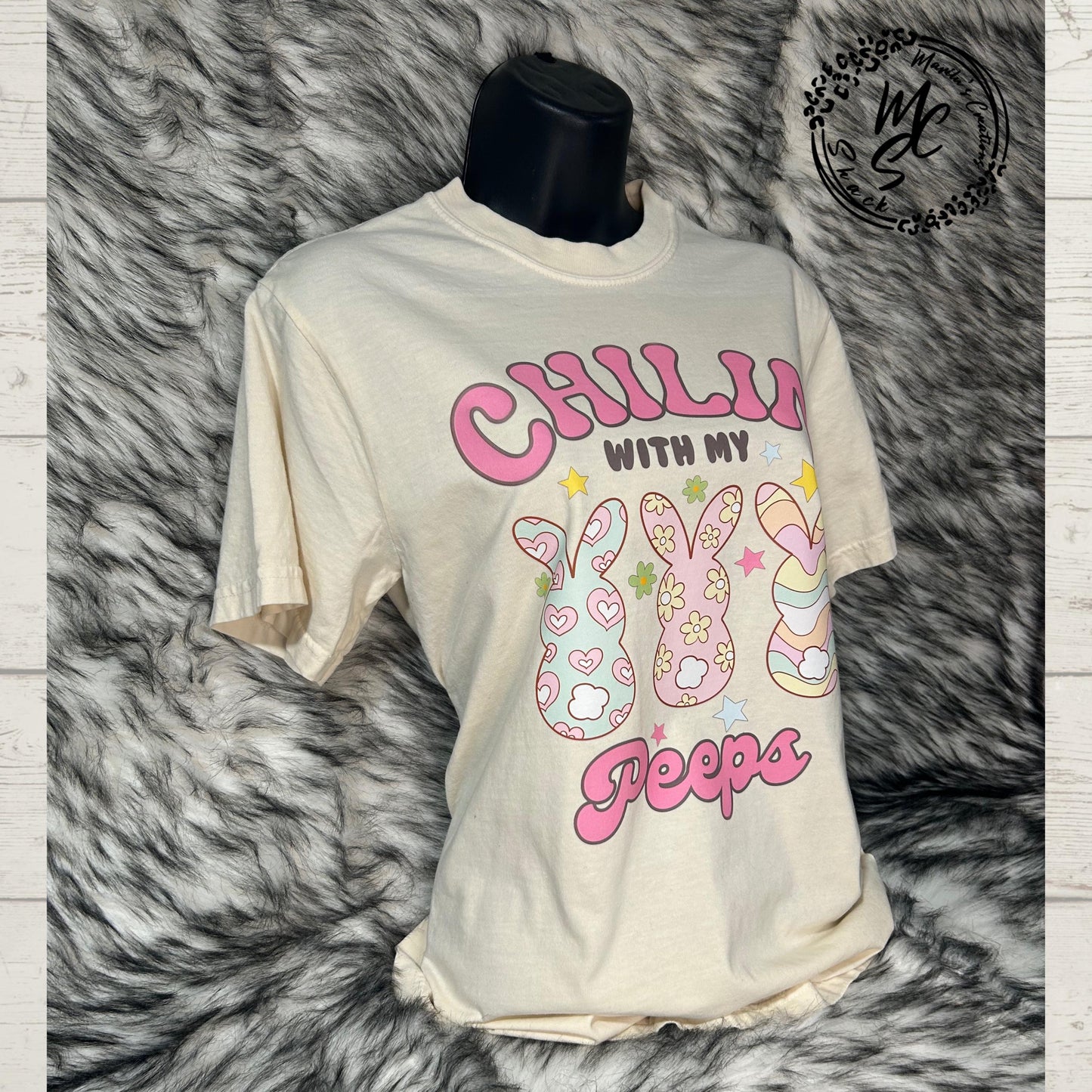 Comfort Colors Chillin with my Peeps shirt, Easter t-shirt, Retro Easter Bunny Shirt, Gift for her. Gift for Easter. Ivory Color Tee.