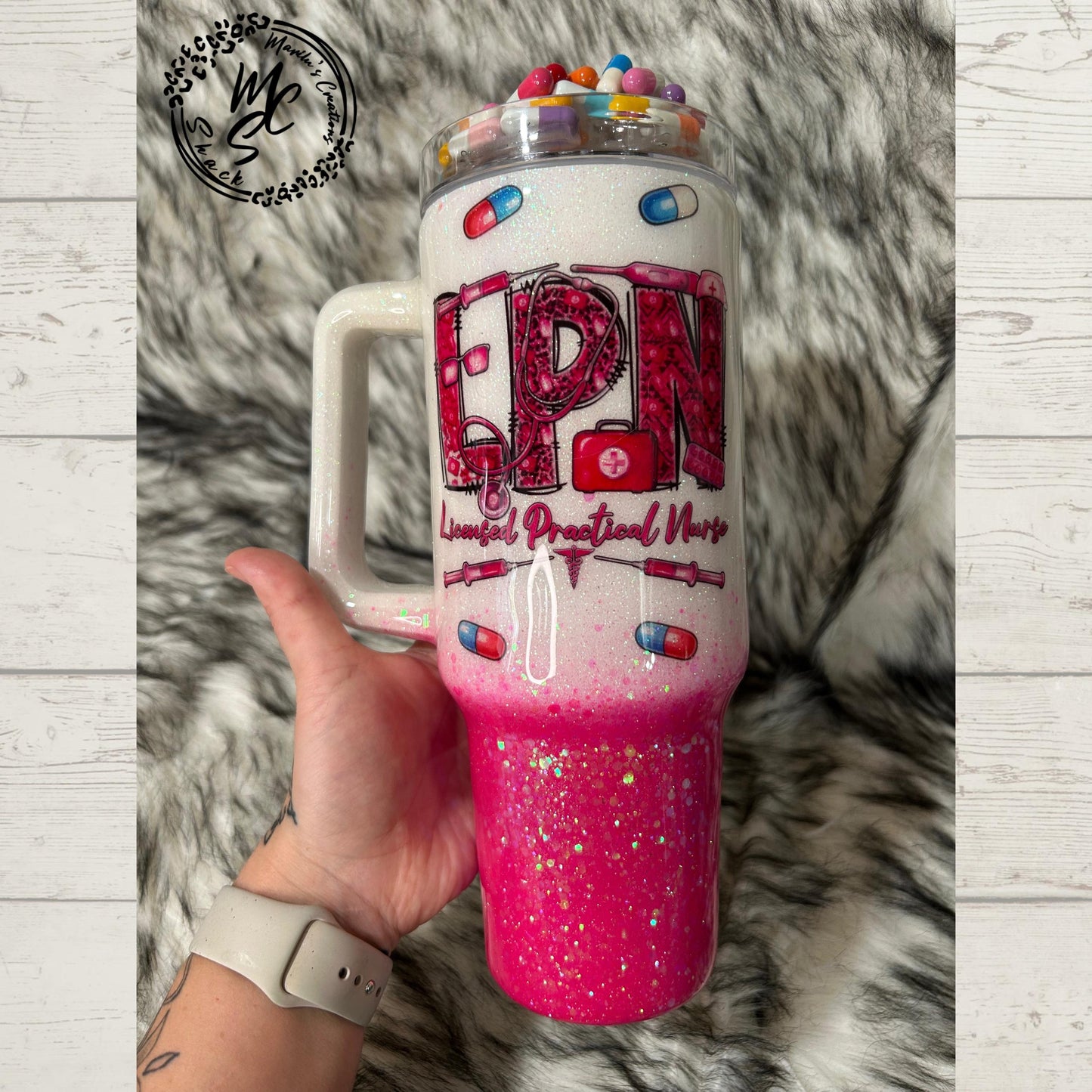 LPN Tumbler, Licensed Practical Nurse Mug, Fake Pills Topper, 3d Medical Tumbler, Glitter Nurse Cup, Nurse Appreciation Gift