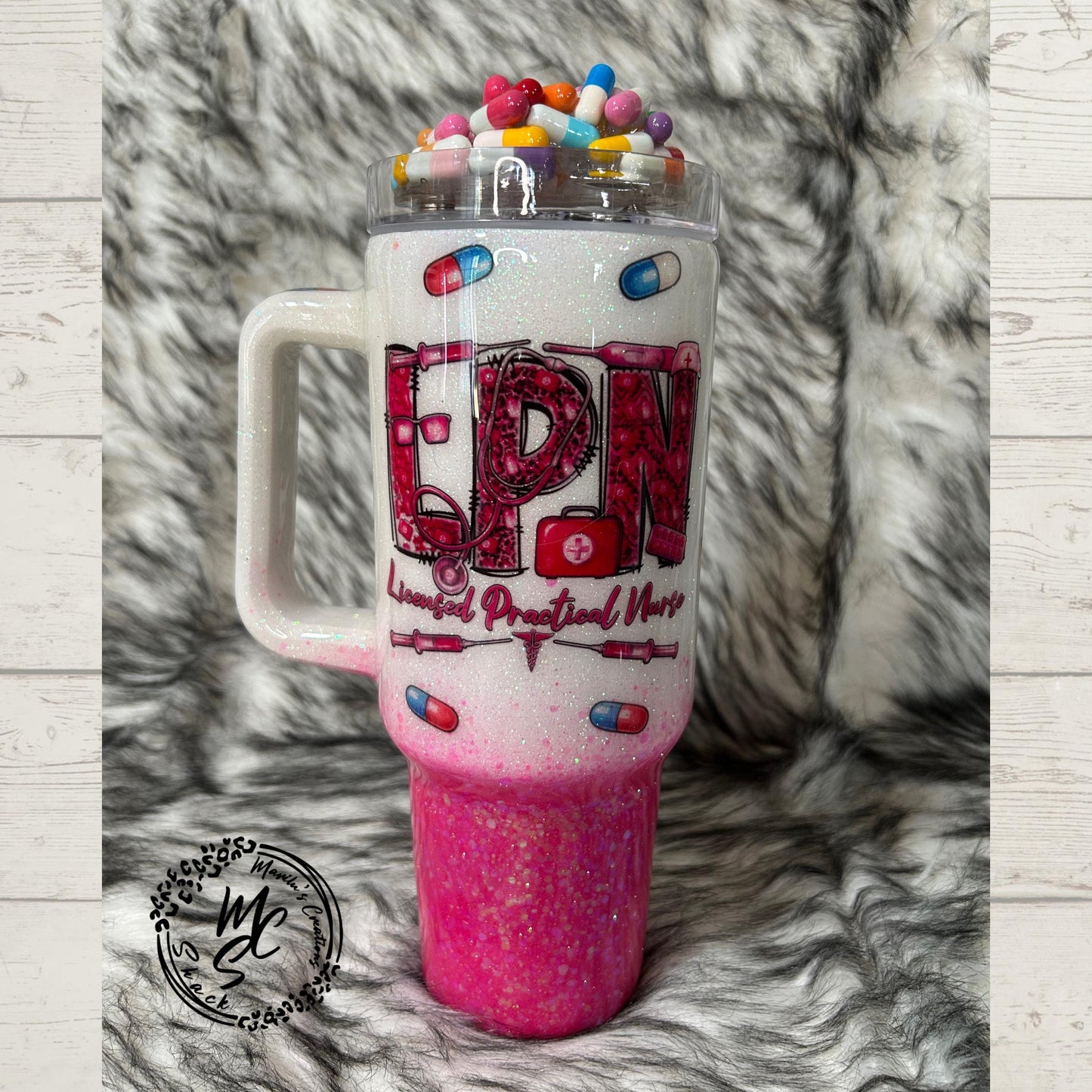 LPN Tumbler, Licensed Practical Nurse Mug, Fake Pills Topper, 3d Medical Tumbler, Glitter Nurse Cup, Nurse Appreciation Gift