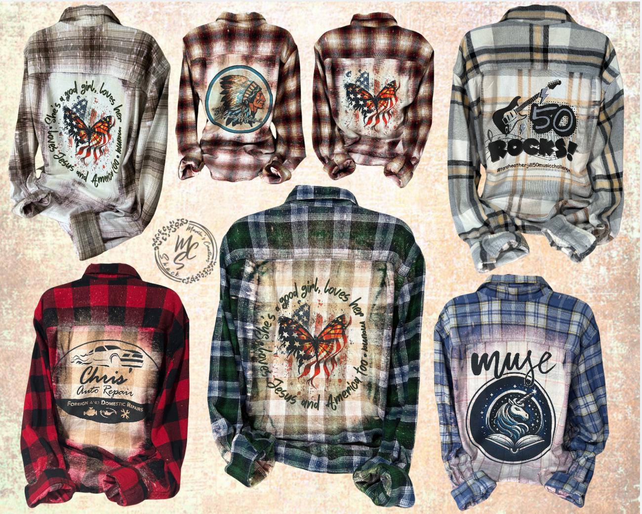 Flannels Bleached/Distressed/Vintage Customized (Choose your flannel size, color and send me a picture or the idea for your design)
