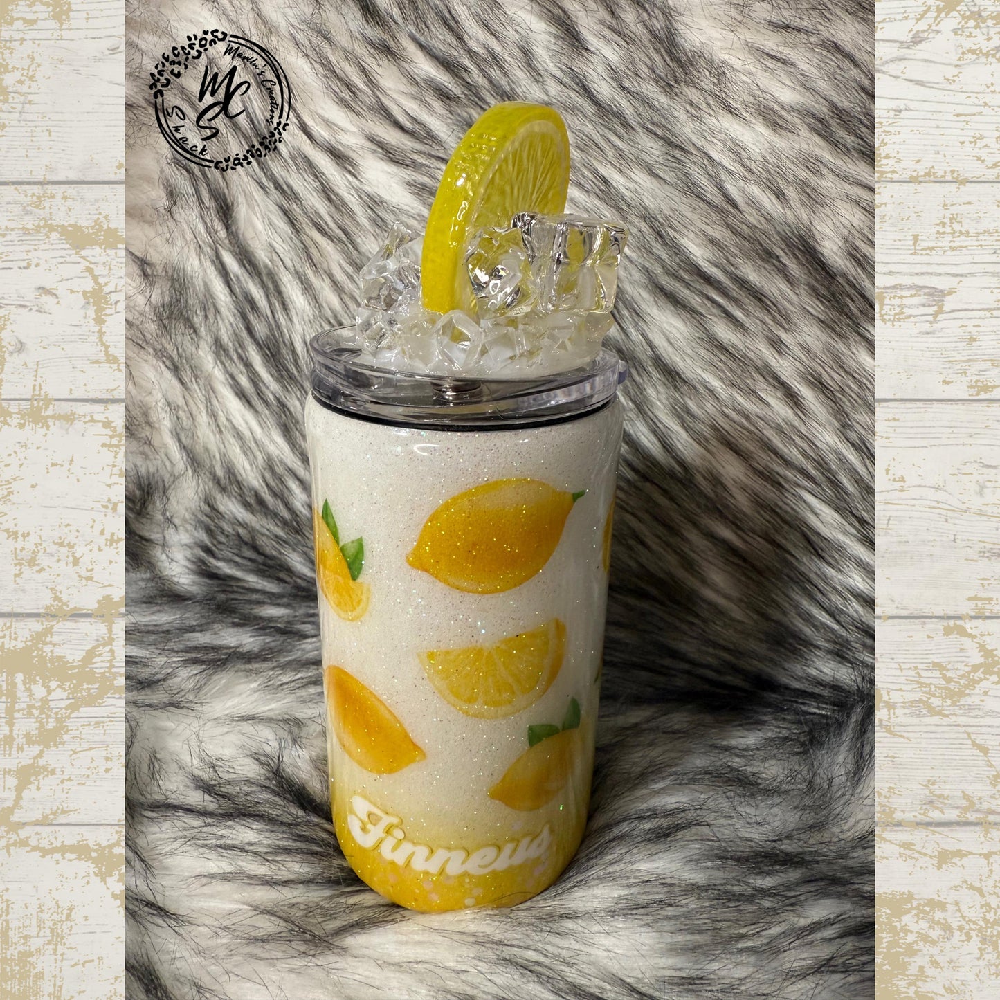 Mommy & Me Lemon print tumbler, Sparkly lemonade print tumbler (with slide screw on lid and straw), ombré glitter with white and yellow mix