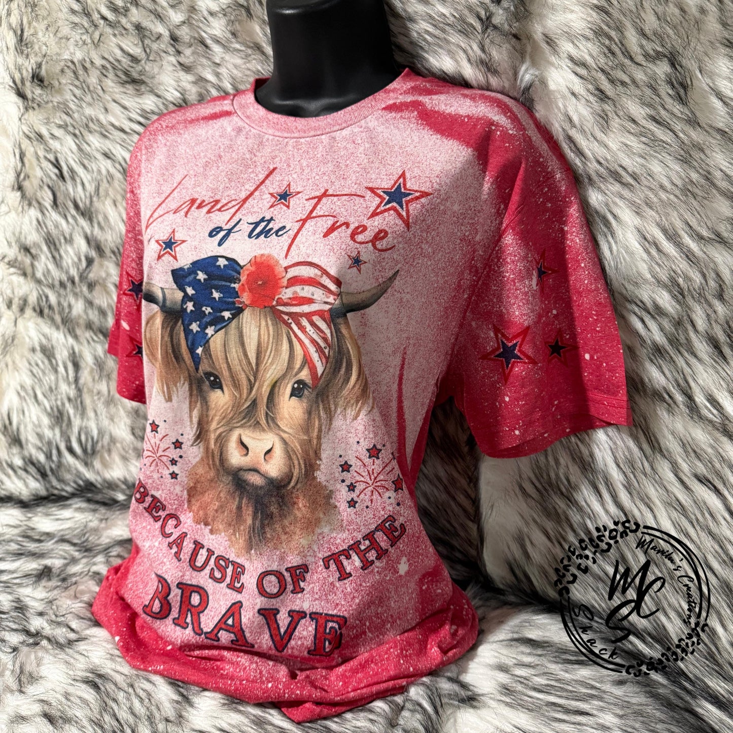 Land of the Free because of the Brave shirt, Highland Patriotic Cow Tshirt, USA Flag Shirt, Soft Cotton Streetwear Shirt, Independent Tshirt