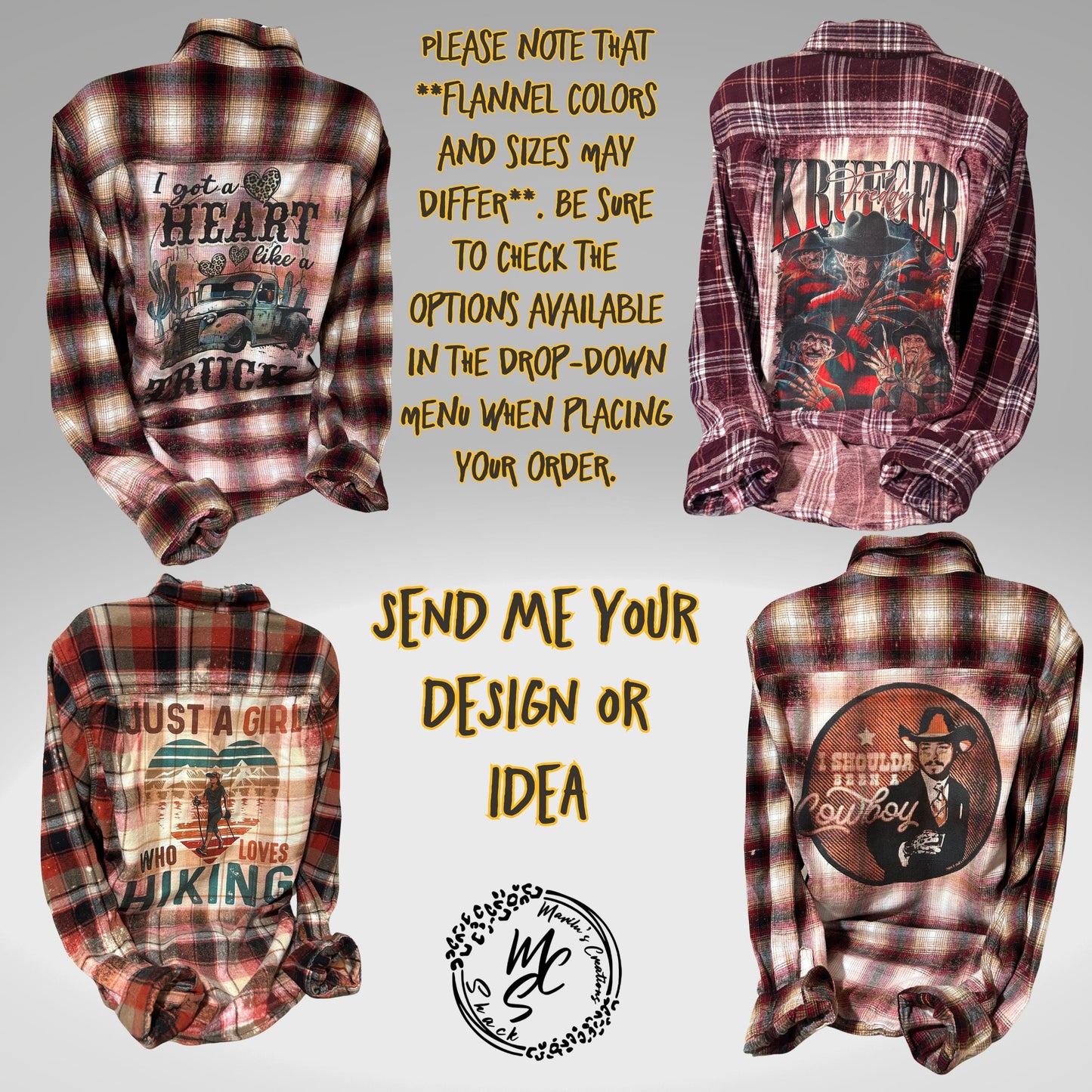 Flannels Bleached/Distressed/Vintage Customized (Choose your flannel size, color and send me a picture or the idea for your design) No Fade