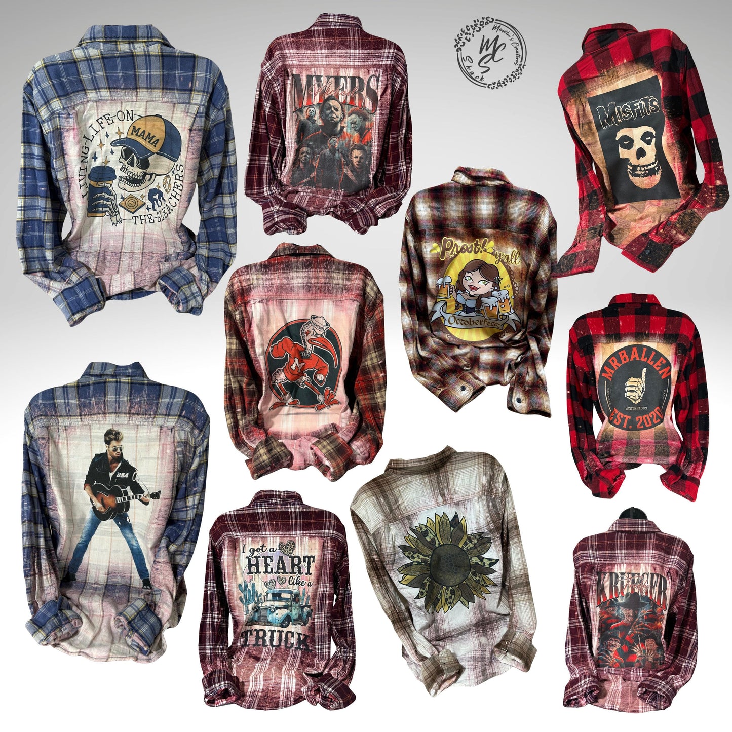 Custom Bleached Distressed Flannel Shirt: Vintage Style Design