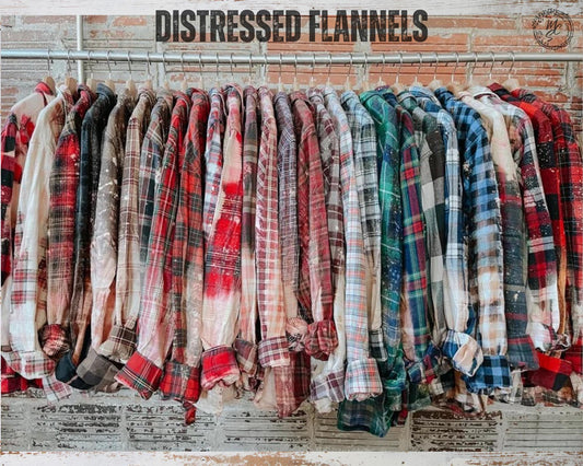 Bleached Distressed Plaid Flannel Shirt: Vintage Style Cotton Blend