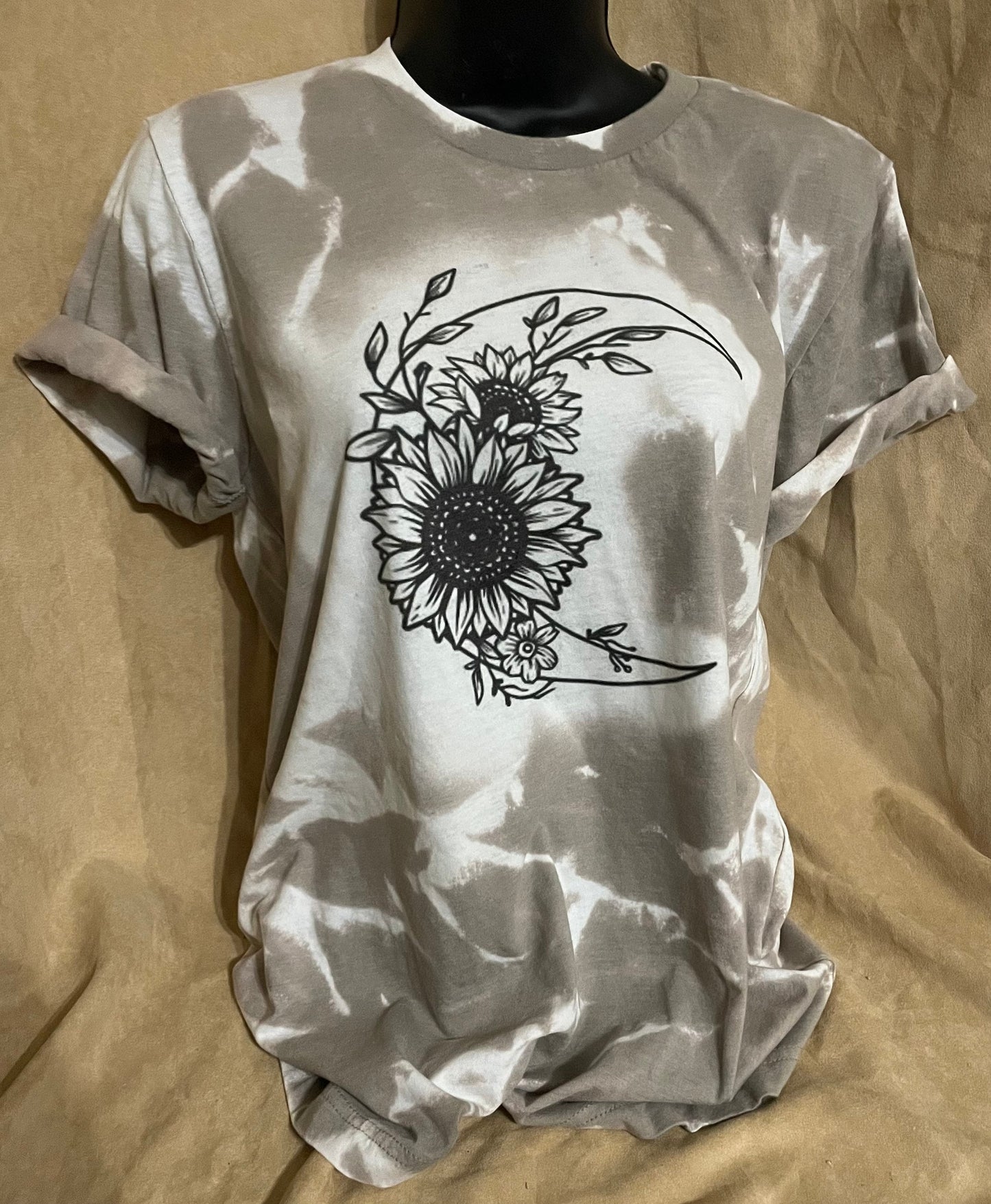 Custom Hand Bleached T-shirt (Moon & Sunflower)