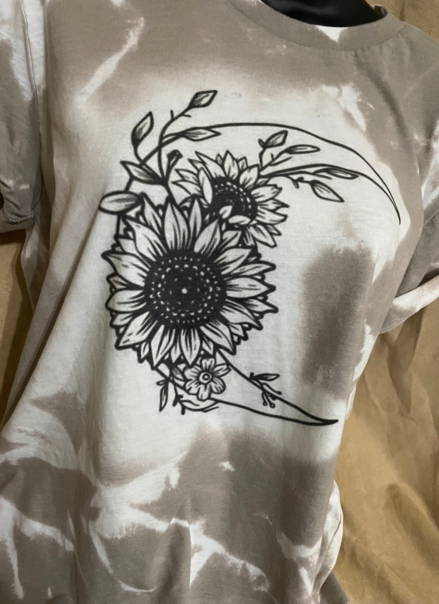Custom Hand Bleached T-shirt (Moon & Sunflower)