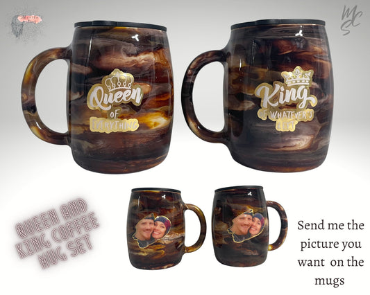 14oz Coffee mug set of 2, Queen and King (insulated Stainless Steel double wall with lid)