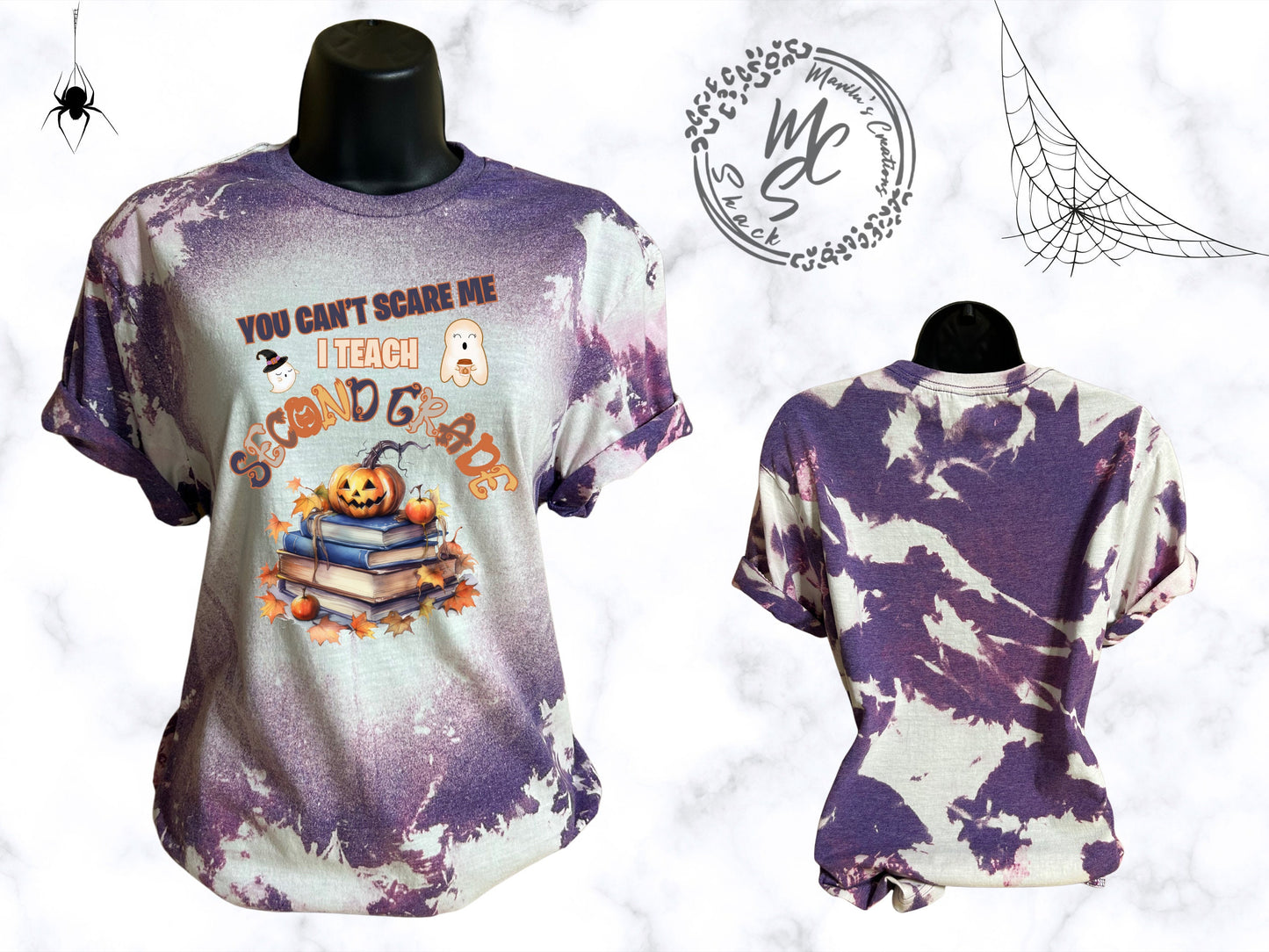 You can’t scare me halloween, teacher bleached and distressed personalized t-shirts, several colors to choose from, all grades