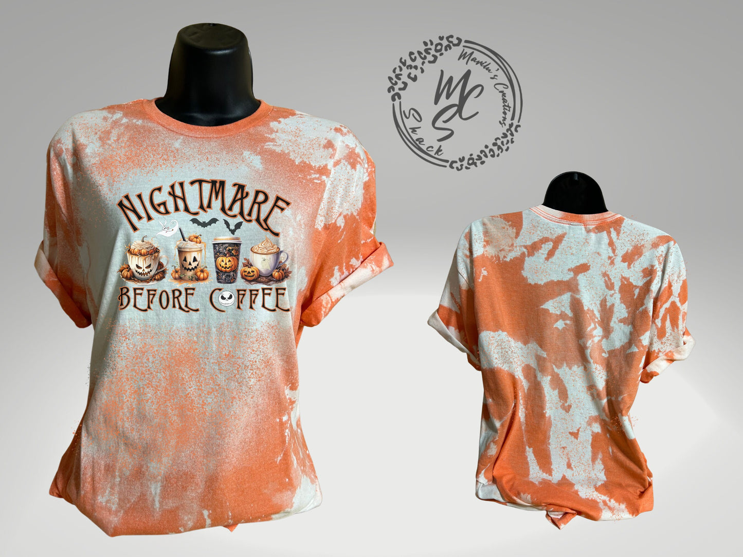 Nightmare Before Coffee shirt, for halloween or any occasio, bleached and distressed t-shirts, two colors to choose from
