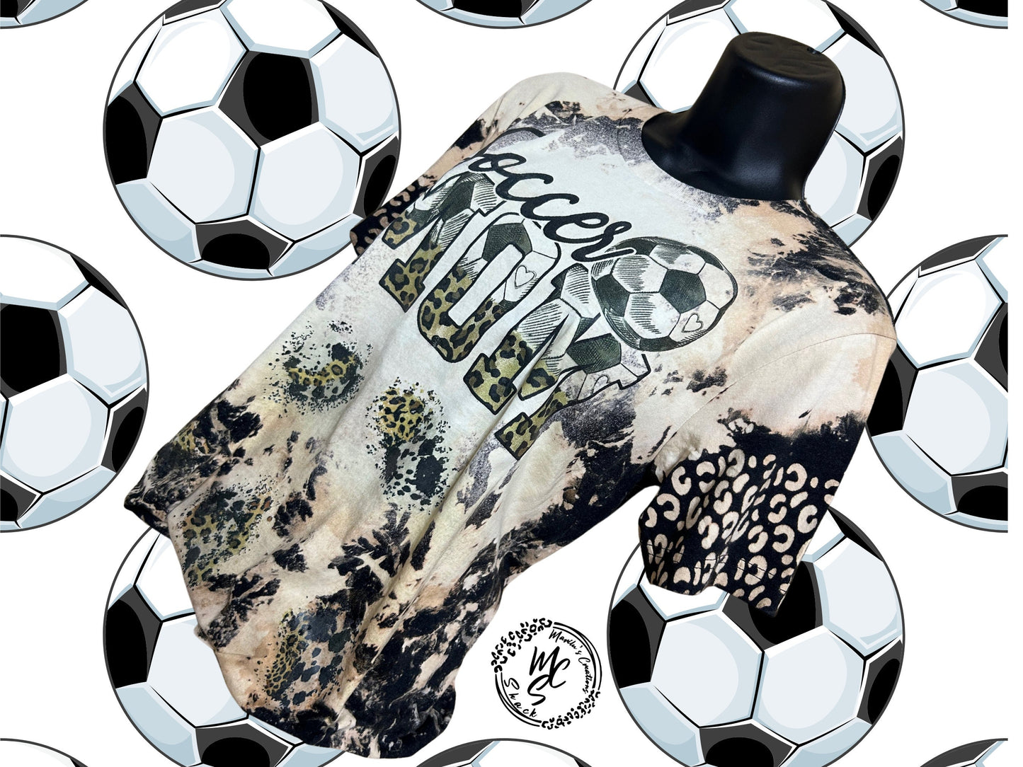 Soccer Mom T-shirt, Custom Hand Bleached with leopard print details