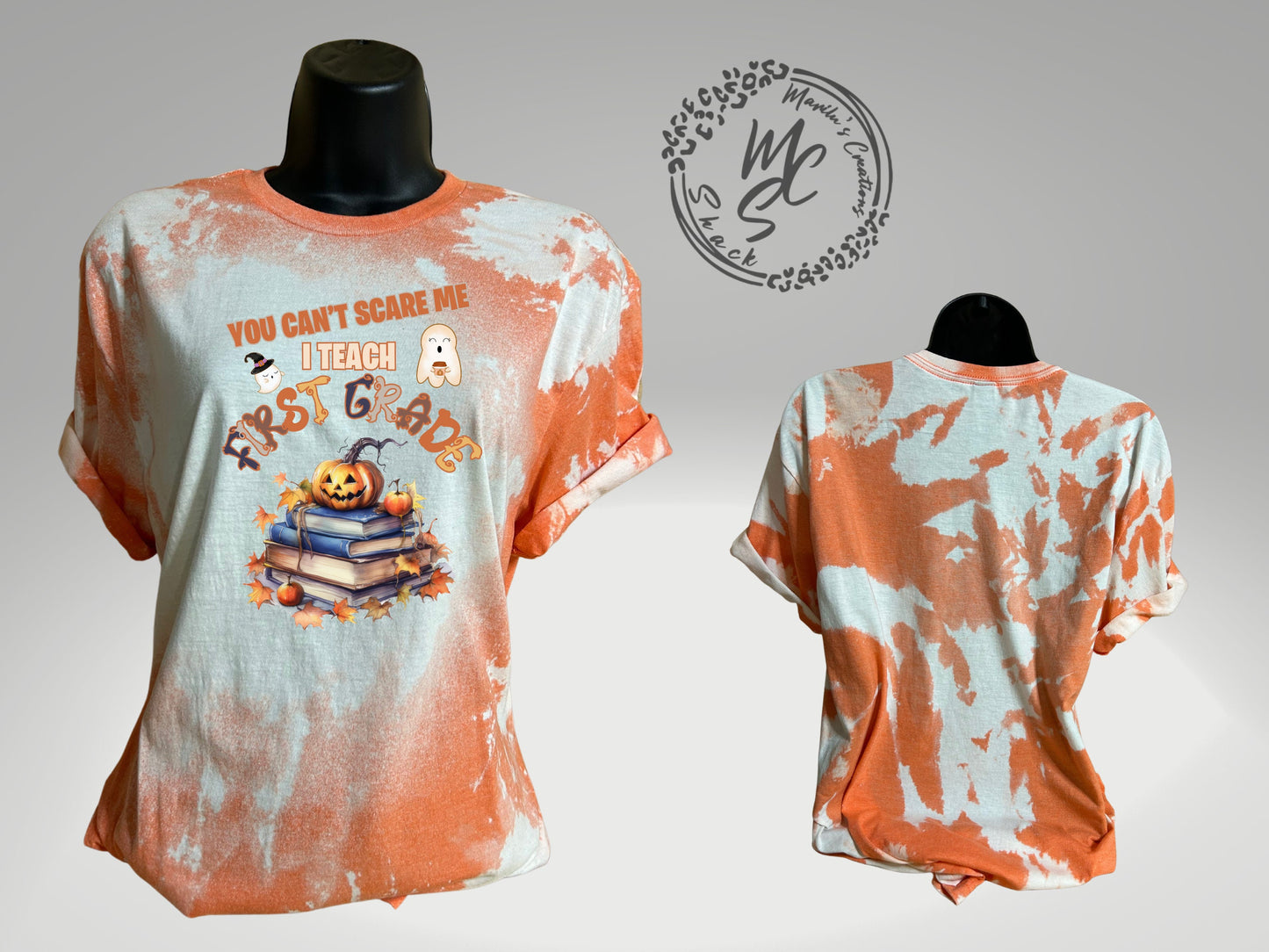 You can’t scare me halloween, teacher bleached and distressed personalized t-shirts, several colors to choose from, all grades