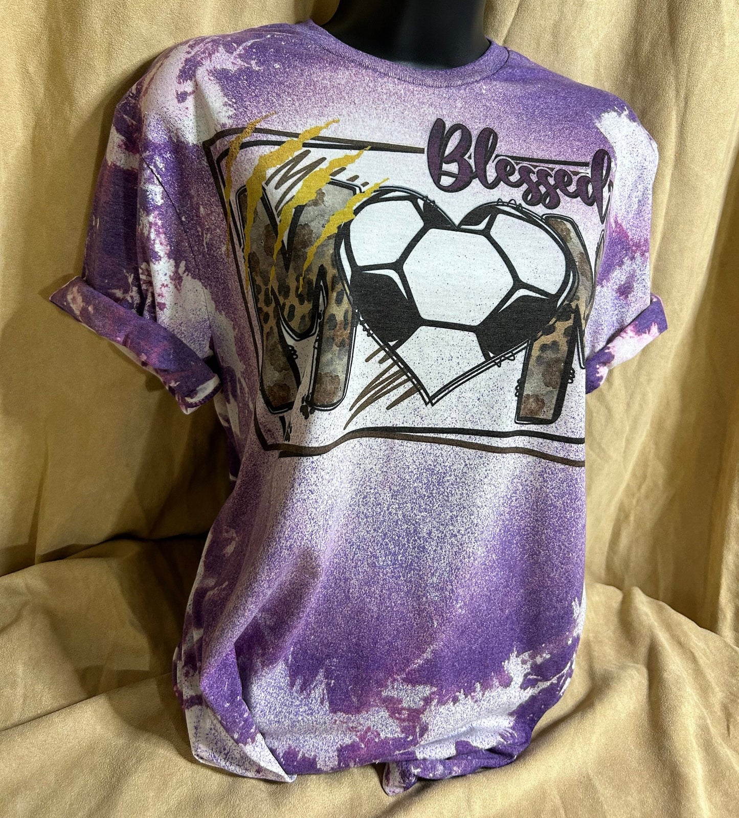 Blessed Leopard Soccer Mom T-shirt, Bleached/Distressed, purple soccer shirt, ball tee, mother, gift for soccer mom, sports.