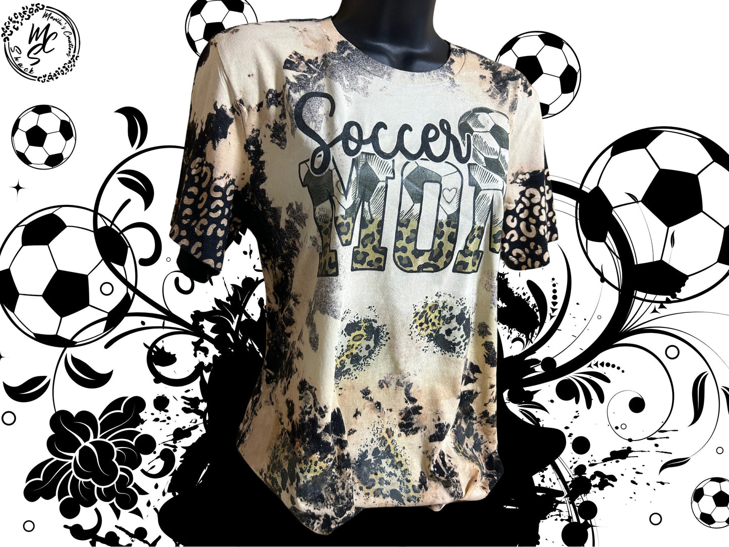 Soccer Mom T-shirt, Custom Hand Bleached with leopard print details