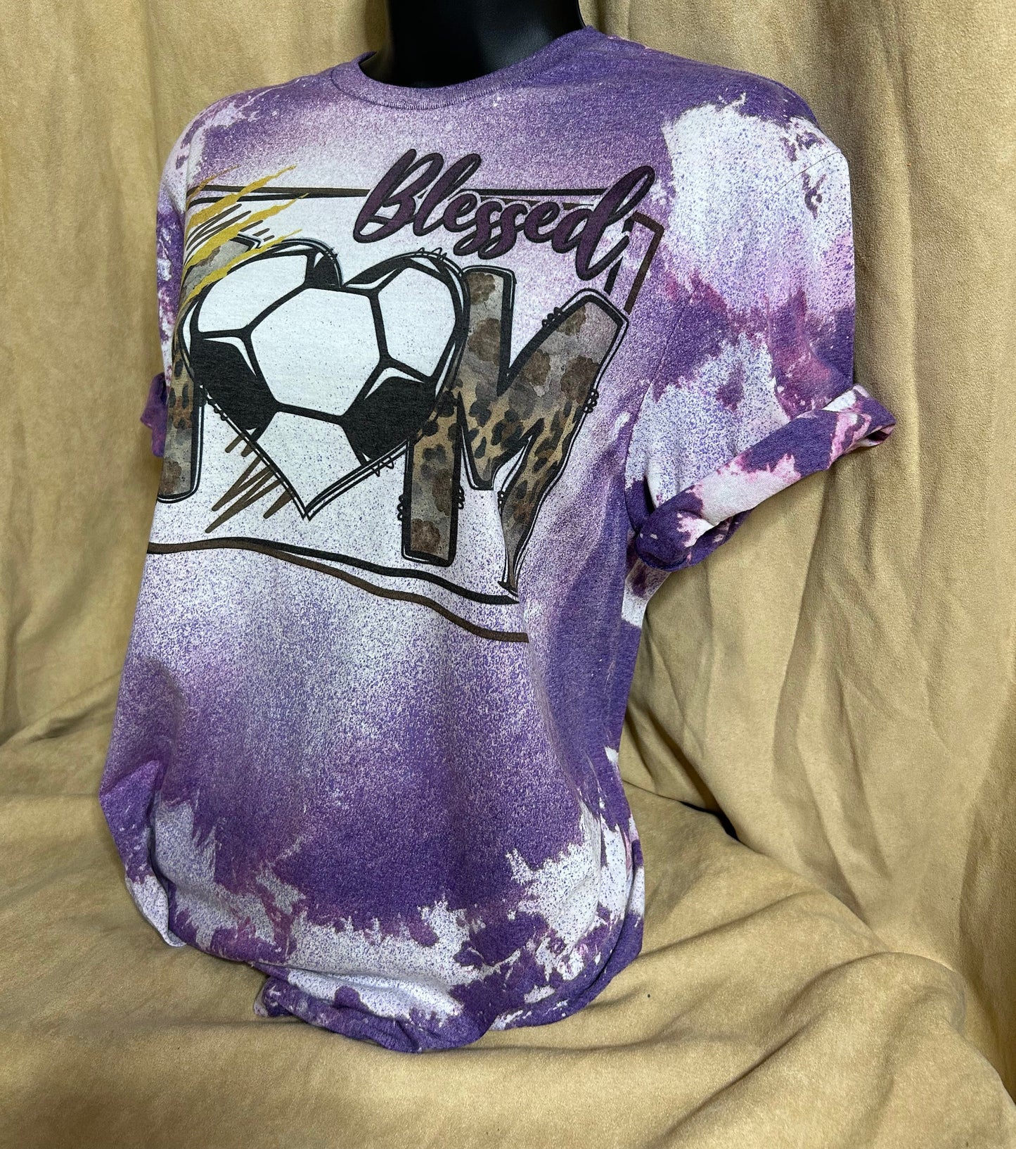 Blessed Leopard Soccer Mom T-shirt, Bleached/Distressed, purple soccer shirt, ball tee, mother, gift for soccer mom, sports.