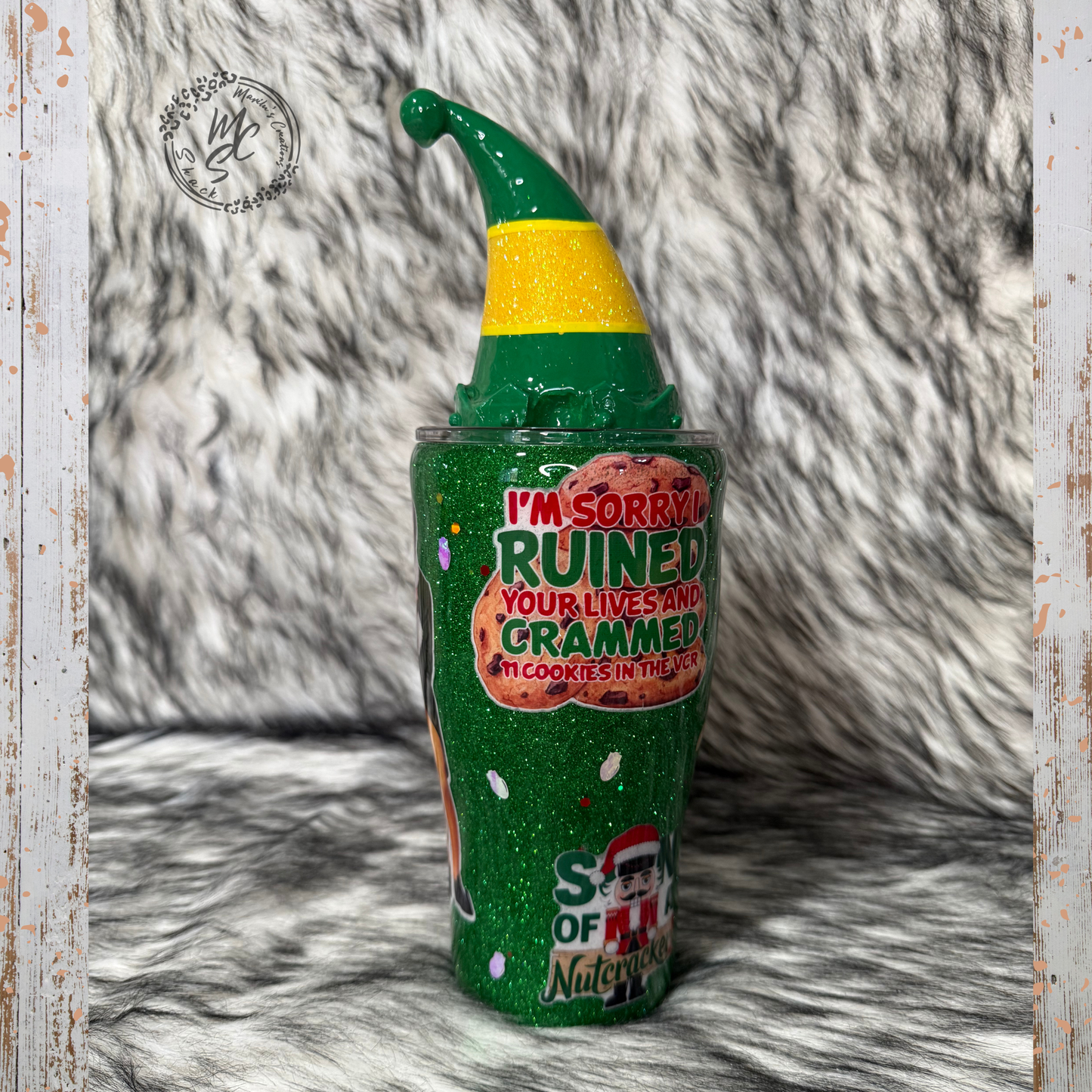 Elf Movie Inspired Christmas Tumbler with 3D Elf Hat Topper