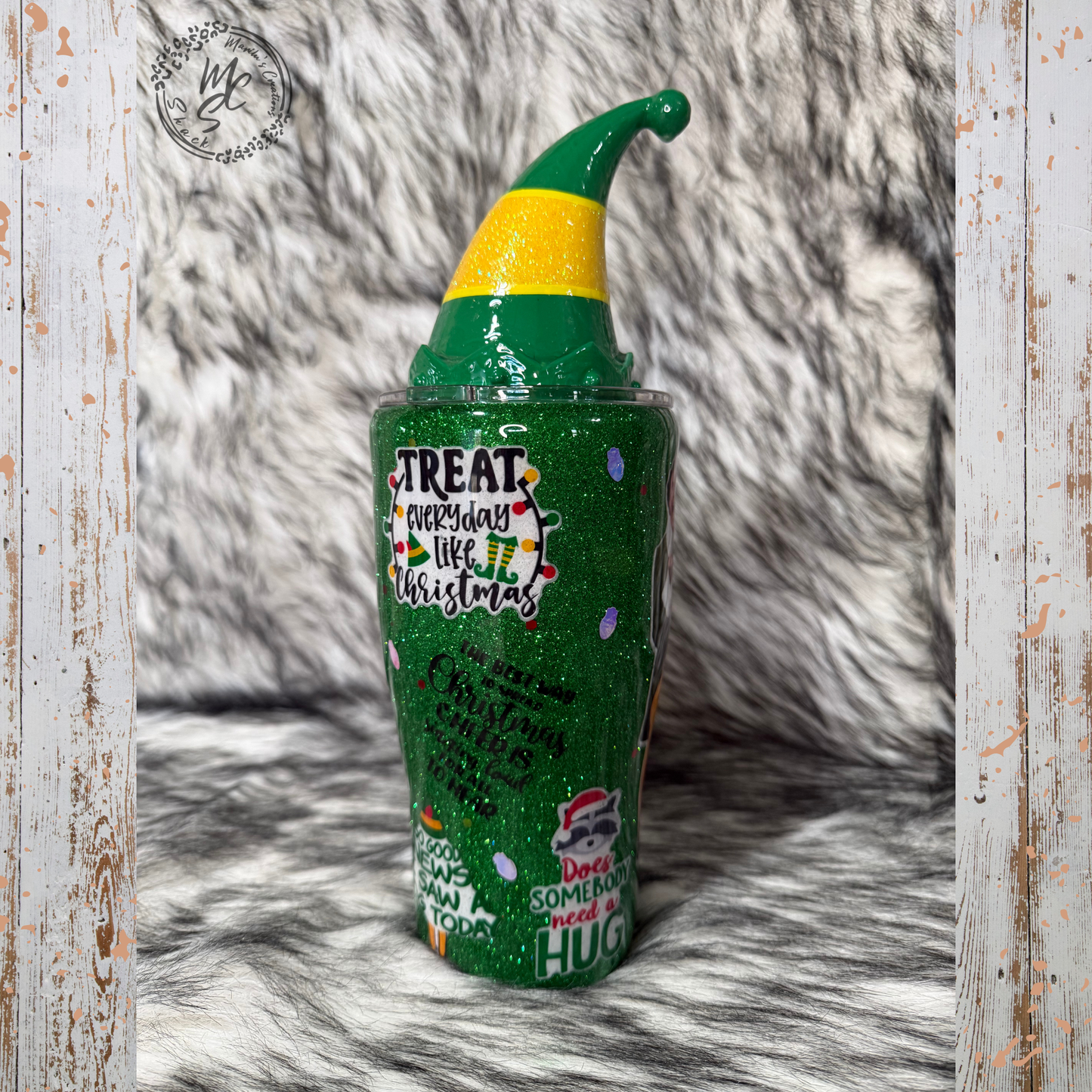 Elf Movie Inspired Christmas Tumbler with 3D Elf Hat Topper