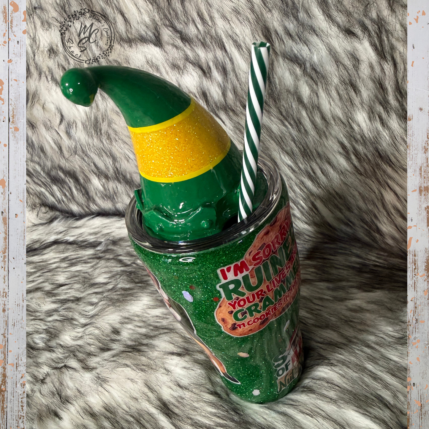 Elf Movie Inspired Christmas Tumbler with 3D Elf Hat Topper