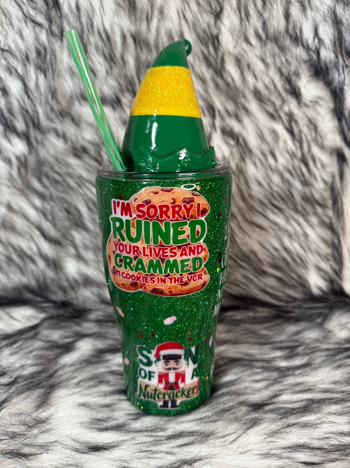 Elf Movie Inspired Christmas Tumbler with 3D Elf Hat Topper