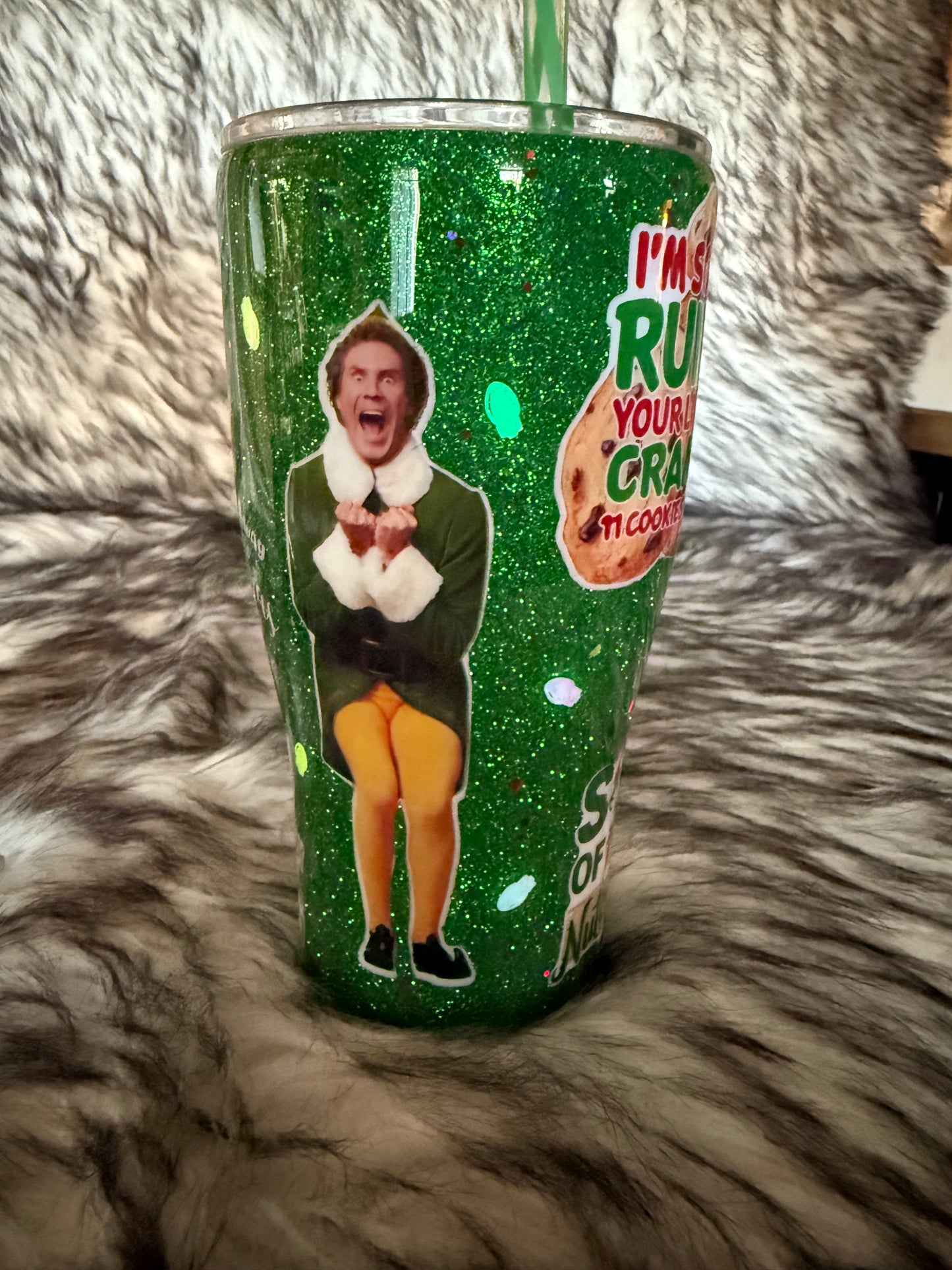 Elf Movie Inspired Christmas Tumbler with 3D Elf Hat Topper